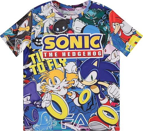 SEGA Camiseta de Sonic The Hedgehog para niños, con Sonic, Tails y Knuckles, The Hedgehog Trio, camiseta oficial