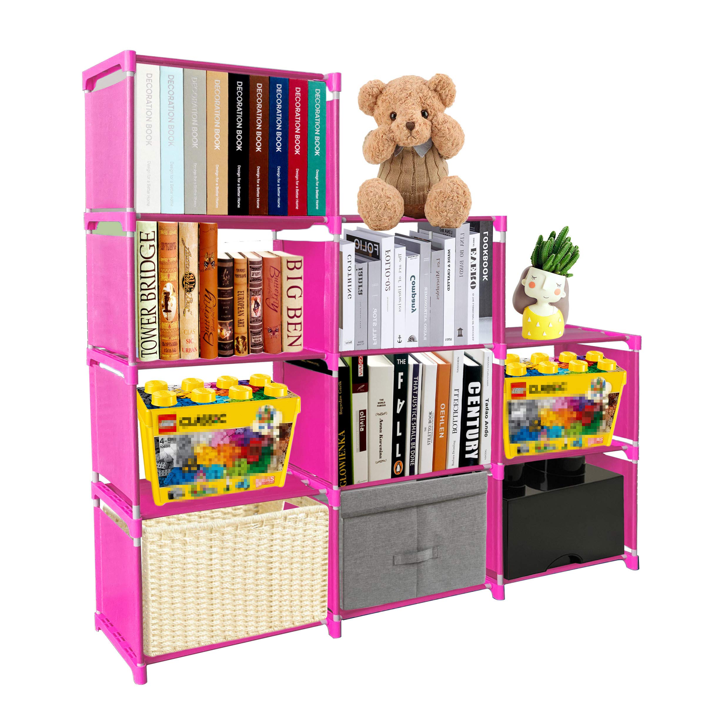 PENGKE Kids Bookshelf,9 Cubes Book Shelf Office Storage Shelf Plastic Storage Cabinet for Clothes,Sh
