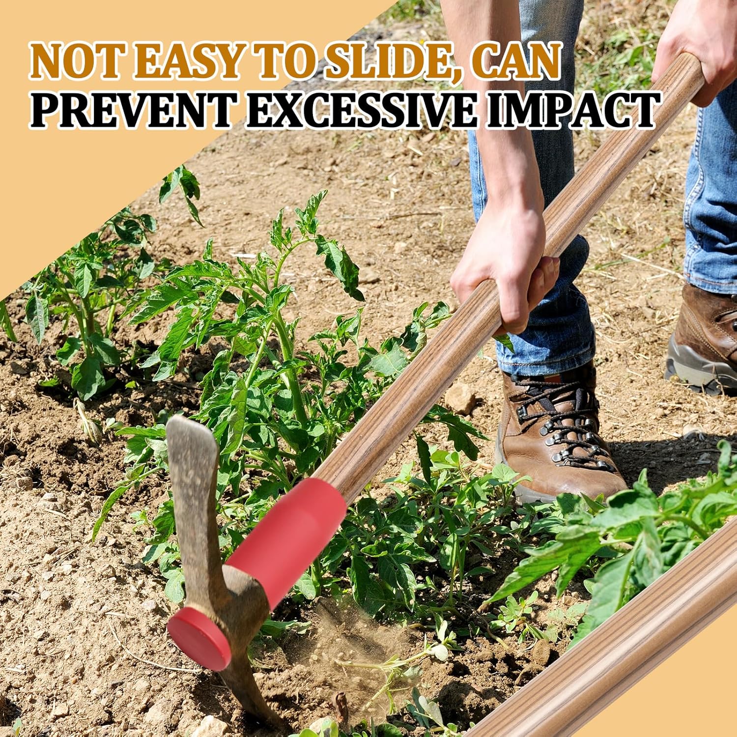 Lasnten 2 Pack 36" Wooden Pickaxe Handle with Rubber End Replacement Mattock Railroad Clay Pick Handle for Chopping Soil, Farm, Gardening, Landscaping