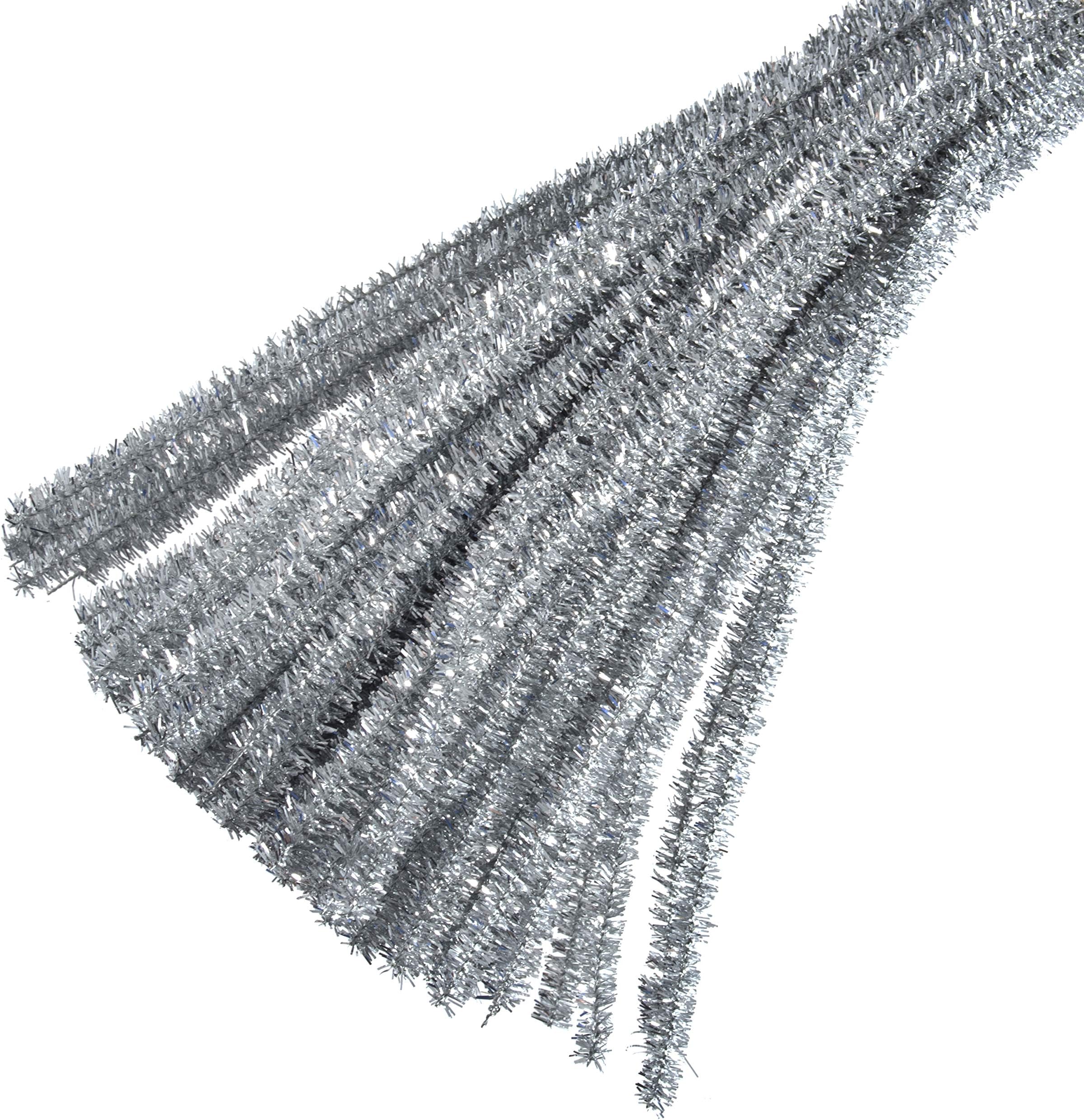Trimits Glitter Chenille Pipe Cleaners, Silver, 30cm x 6mm