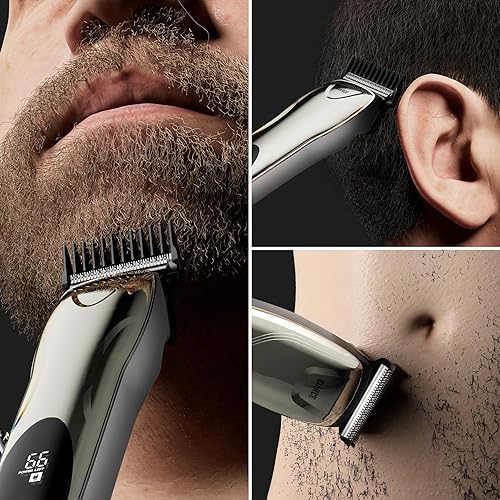 Miniatura 6 de Recortadora de barba para hombres, recortadora de pelo corporal reemplazable con 5 peines de límite para hombre, peluquería personal para cortar el