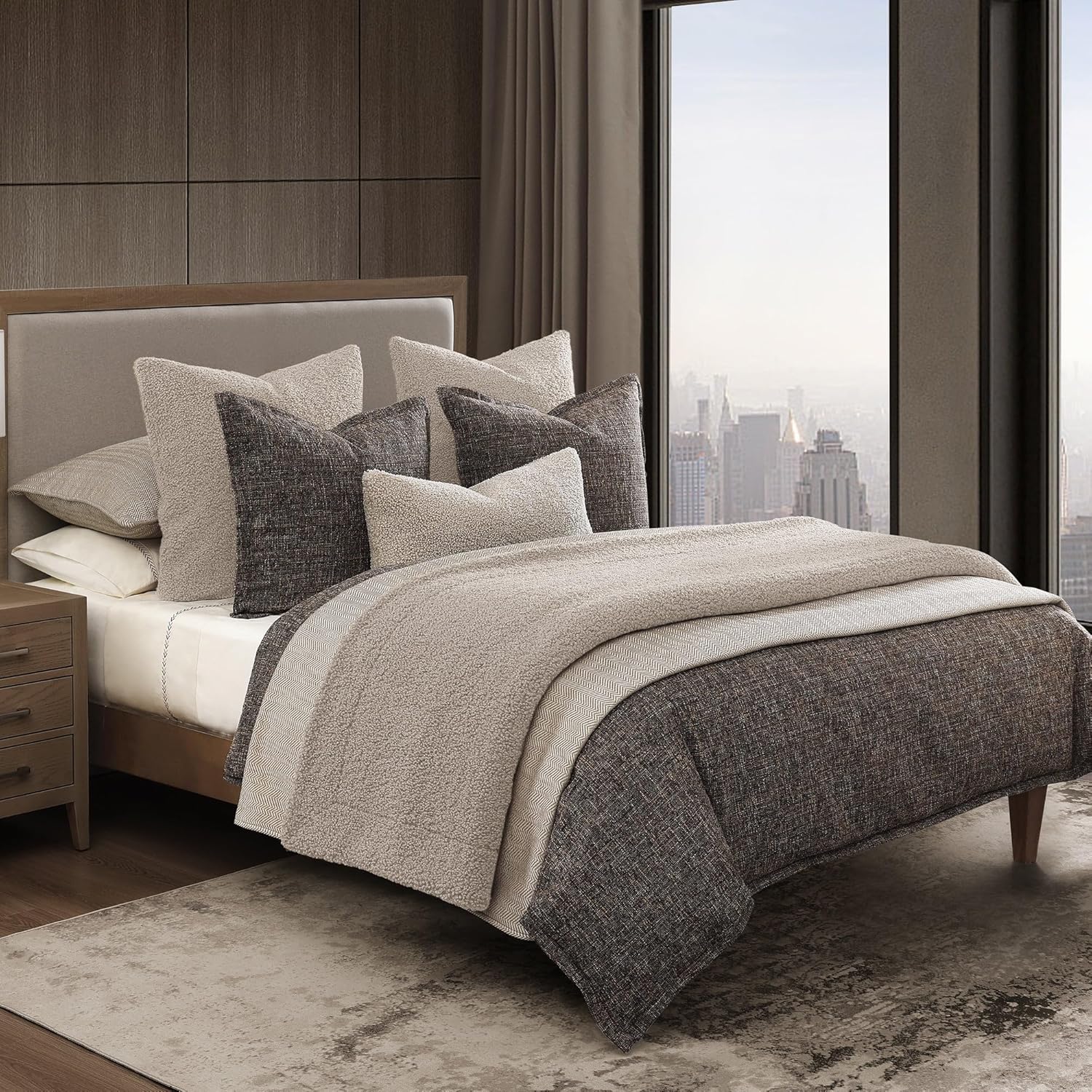 HiEnd Accents Tweed Textured 3 Piece King Comforter Set, Brown Woven Warm Thick Comforter, Modern Rustic Classic Traditional Cozy, Men's Bedding Set with Pillow Shams