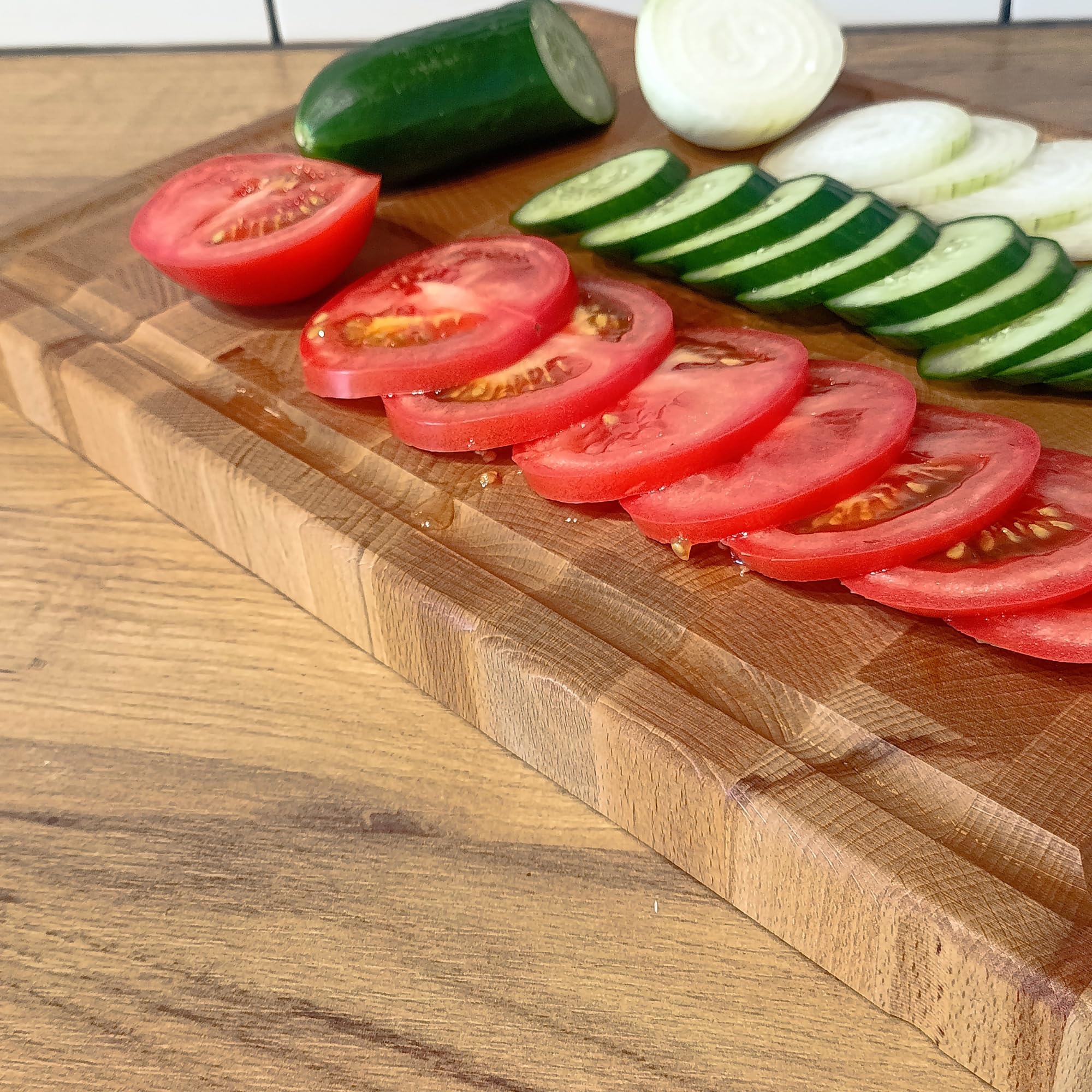 INNOVAHOME Deska Sztorcowa do Krojenia z Litego Drewna Dębowego, Masywny Blok Rzeźniczy 40x28x3 cm, Nie Tępi Noży, z Rowkiem na Soki