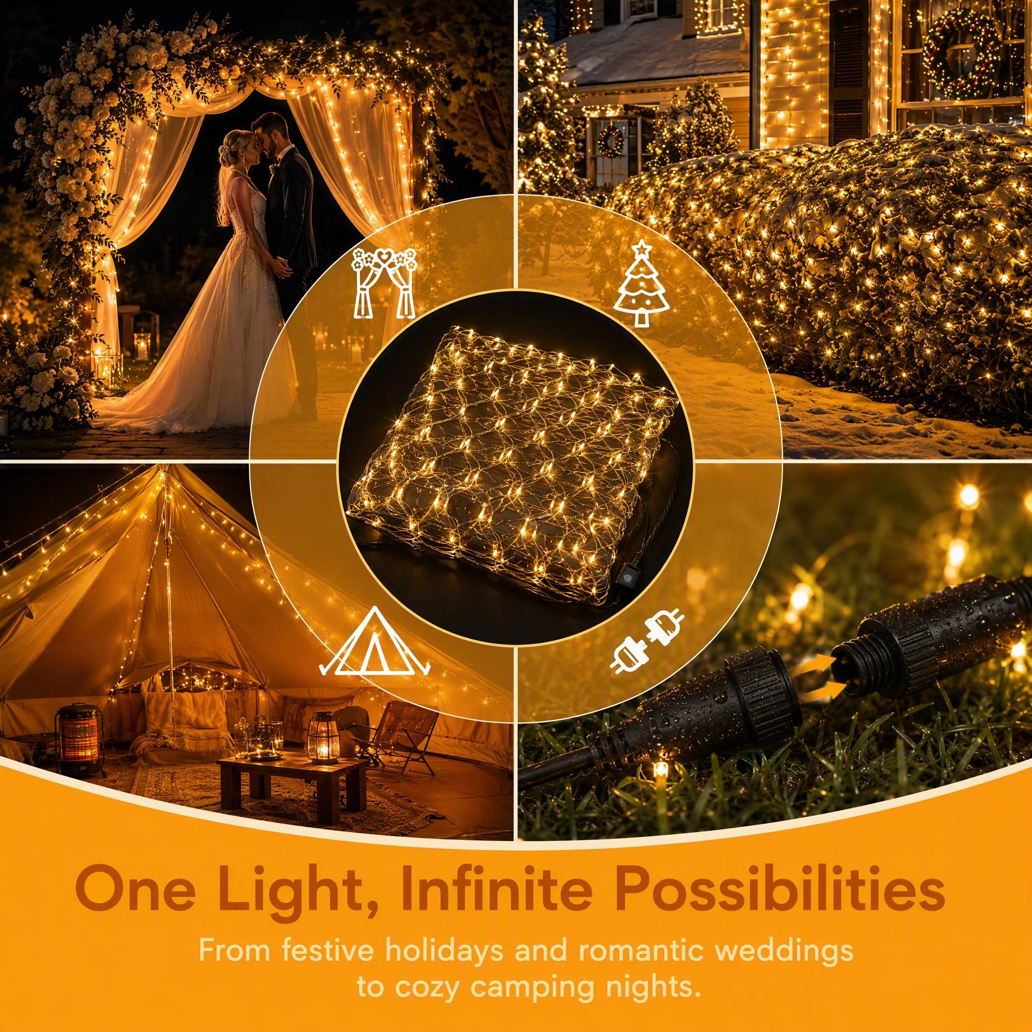 Rete luminosa per interni ed esterni, 6 x 4 m, luce bianca calda, impermeabile, IP44, con 8 modalità di illuminazione, per giardino, balcone, stanza, decorazione della casa, feste e decorazioni