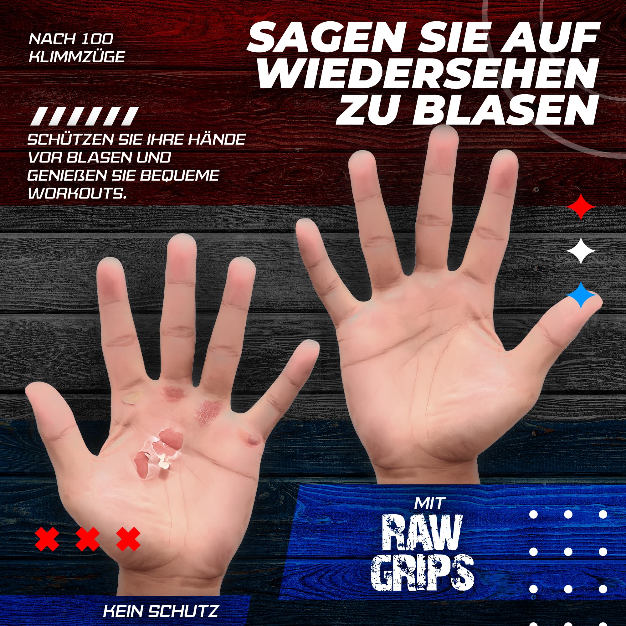 JerkFit Raw Grips 3.0, 2-Finger Gymnastikgriffe aus Leder – Schützen die Hände bei Klimmzügen, verhindern Risse und Blasen für Sportler.