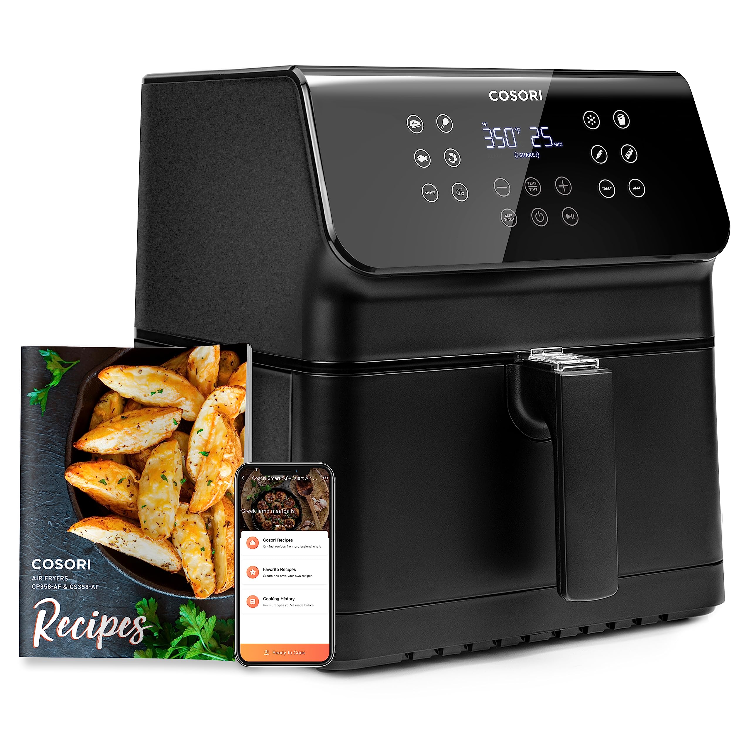 COSORI Air Fryer Pro II 5.8QT that Roast, Bake, Shake Reminder, 8 preset Functions, Cookbook &amp; Online Recipes, Dishwasher-Safe, Black