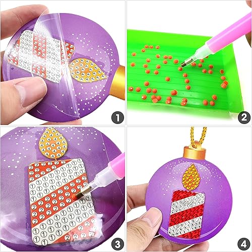 Miniatura 5 de SKRYUIE Kit de pintura de diamantes DIY para árbol de Navidad, tarjetas colgantes colgantes para adultos y niños 5D de taladro completo de diamantes
