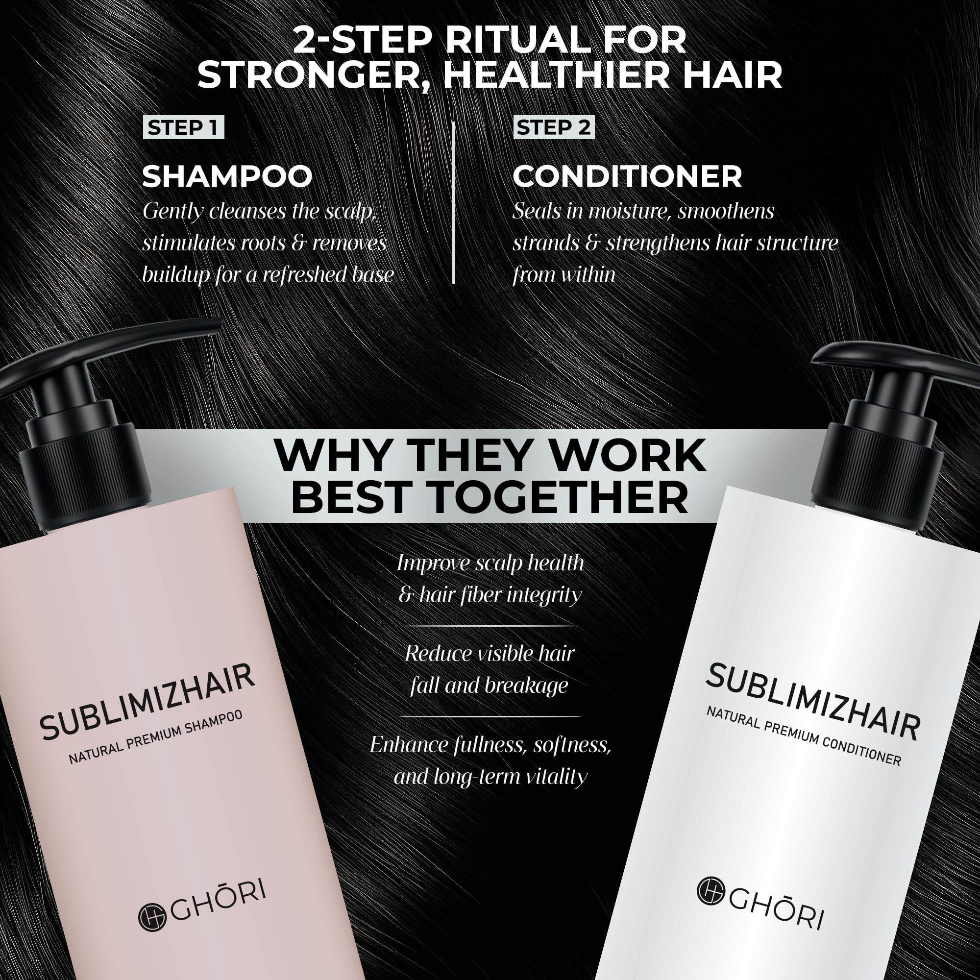 Ghori Sublimizhair Premium Korean Herbal Shampoo & Conditioner, 1 l (Pack of 1) - Image 3