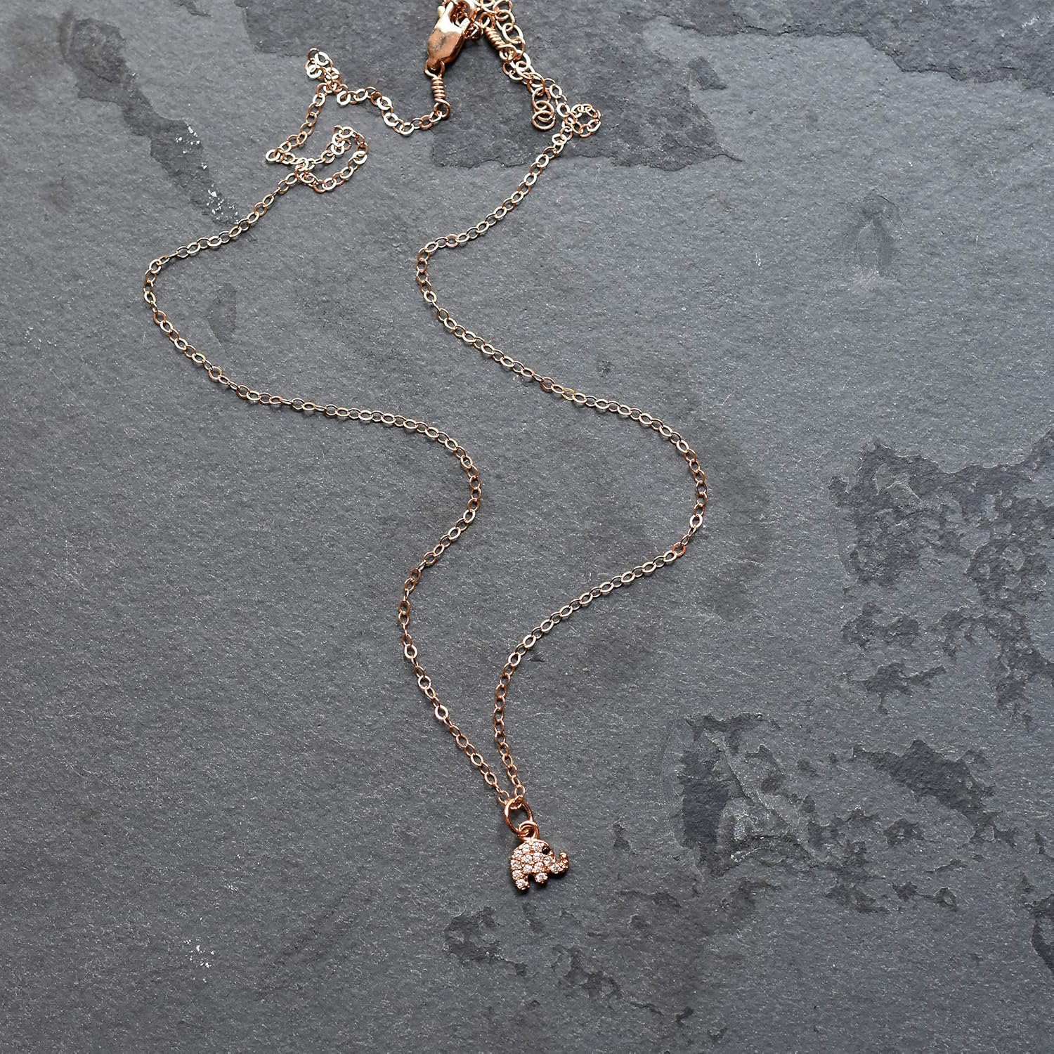 Designed By Stacey Handmade 14k Rose Gold Filled Necklace, Tiny Cubic Zirconia Elephant Pendant Jewelry, Gifts for Women, Birthday, Anniversary, Wedding, Prom, Homecoming, 16 to 18" Adjustable Chain - Image 2