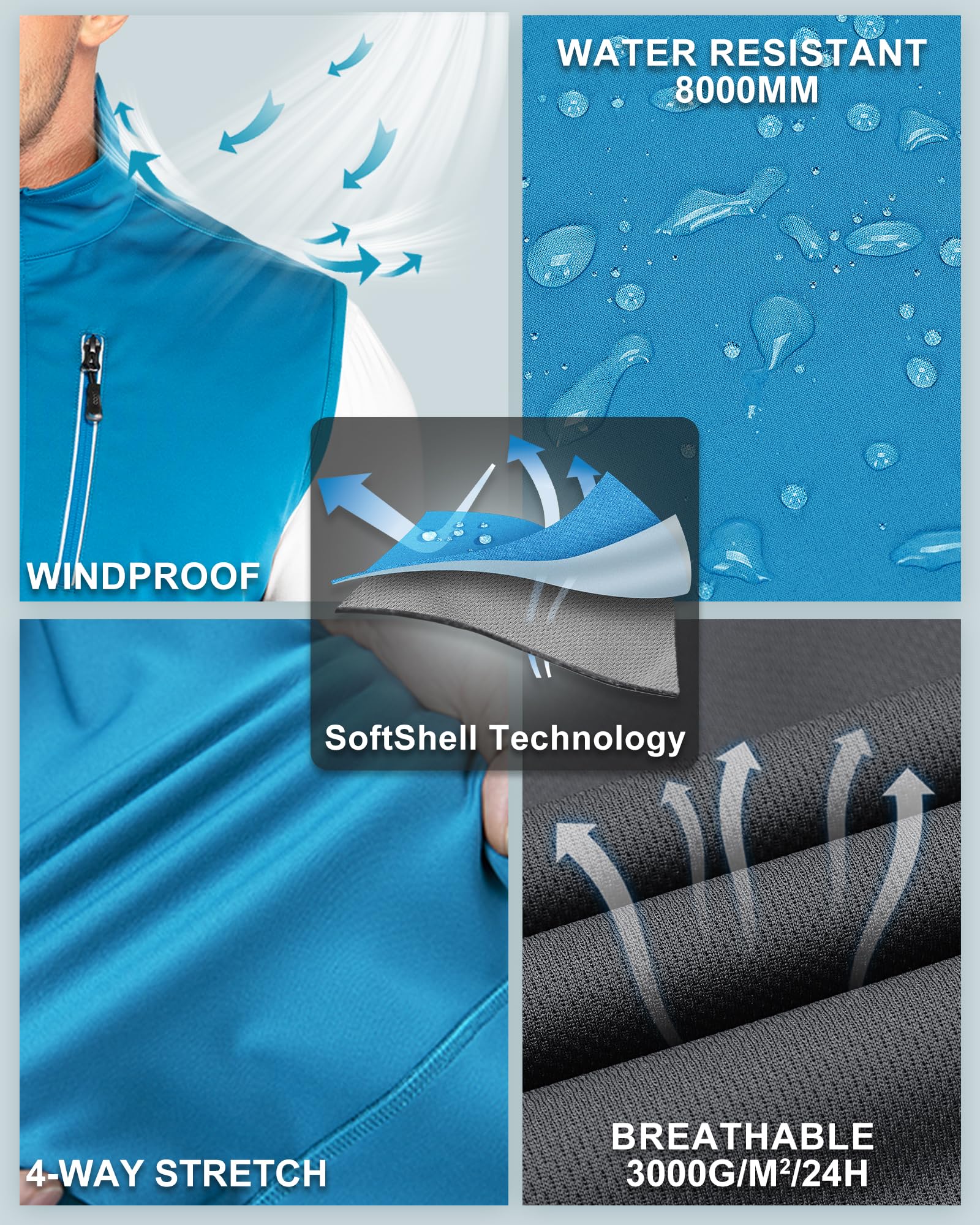 Chaleco ligero softshell impermeable a prueba de viento transpirable sin mangas para hombre 33,000ft