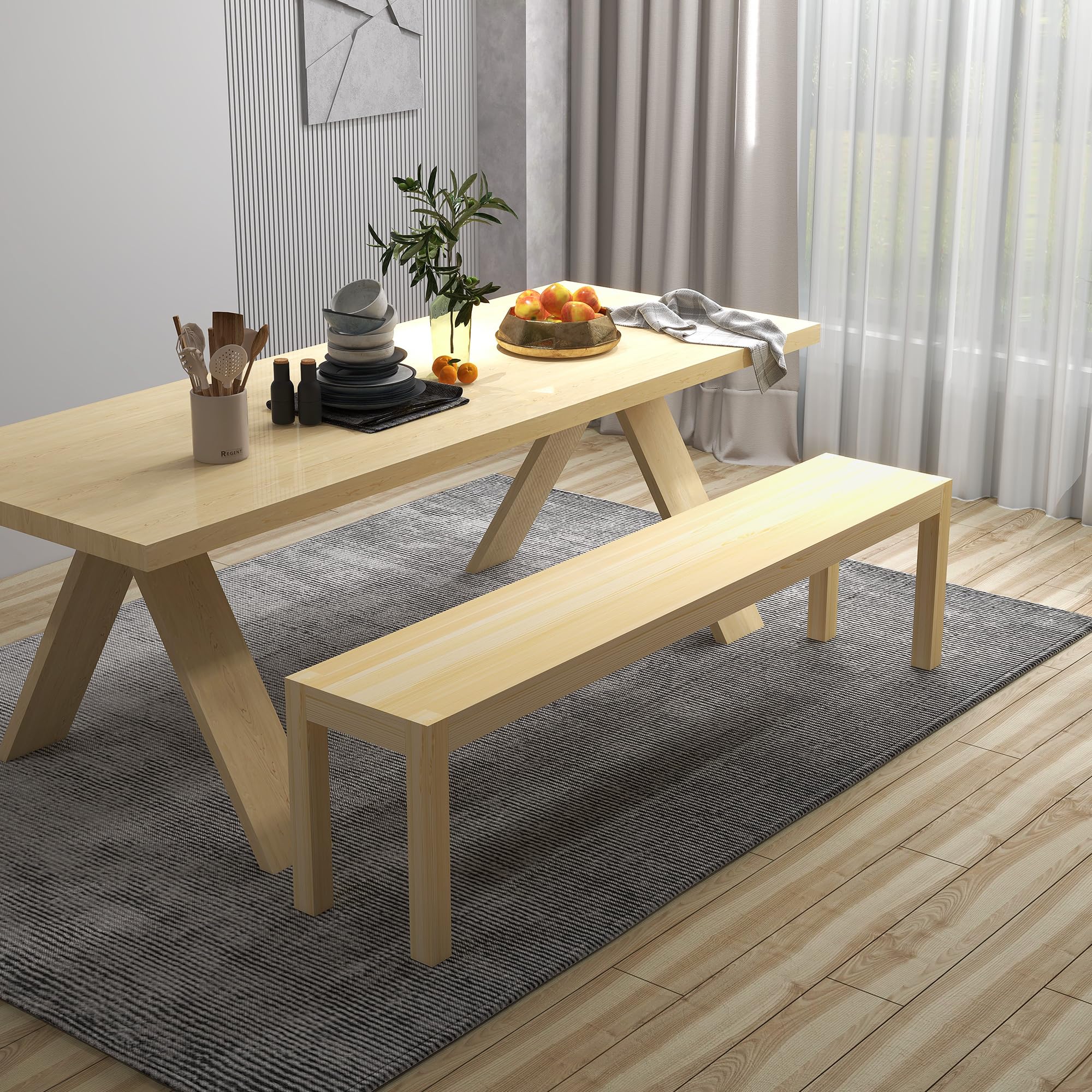 HOMCOM Banc de cuisine 3 places en bois - Charge maximale : 330 kg - Design maison de campagne - Pour couloir, entrée, cuisine, salle à manger - Bois - 175 x 33 x 45 cm - Naturel