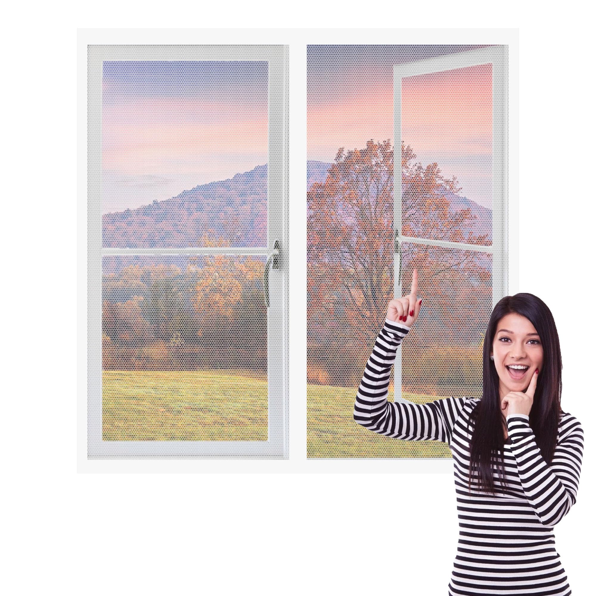 DIY Fly Screen Windows 140 x 170 cm with Selfadhesive Insect Mesh Mosquito Net Window Easy Install for Windows Doors and Patio Screens, White