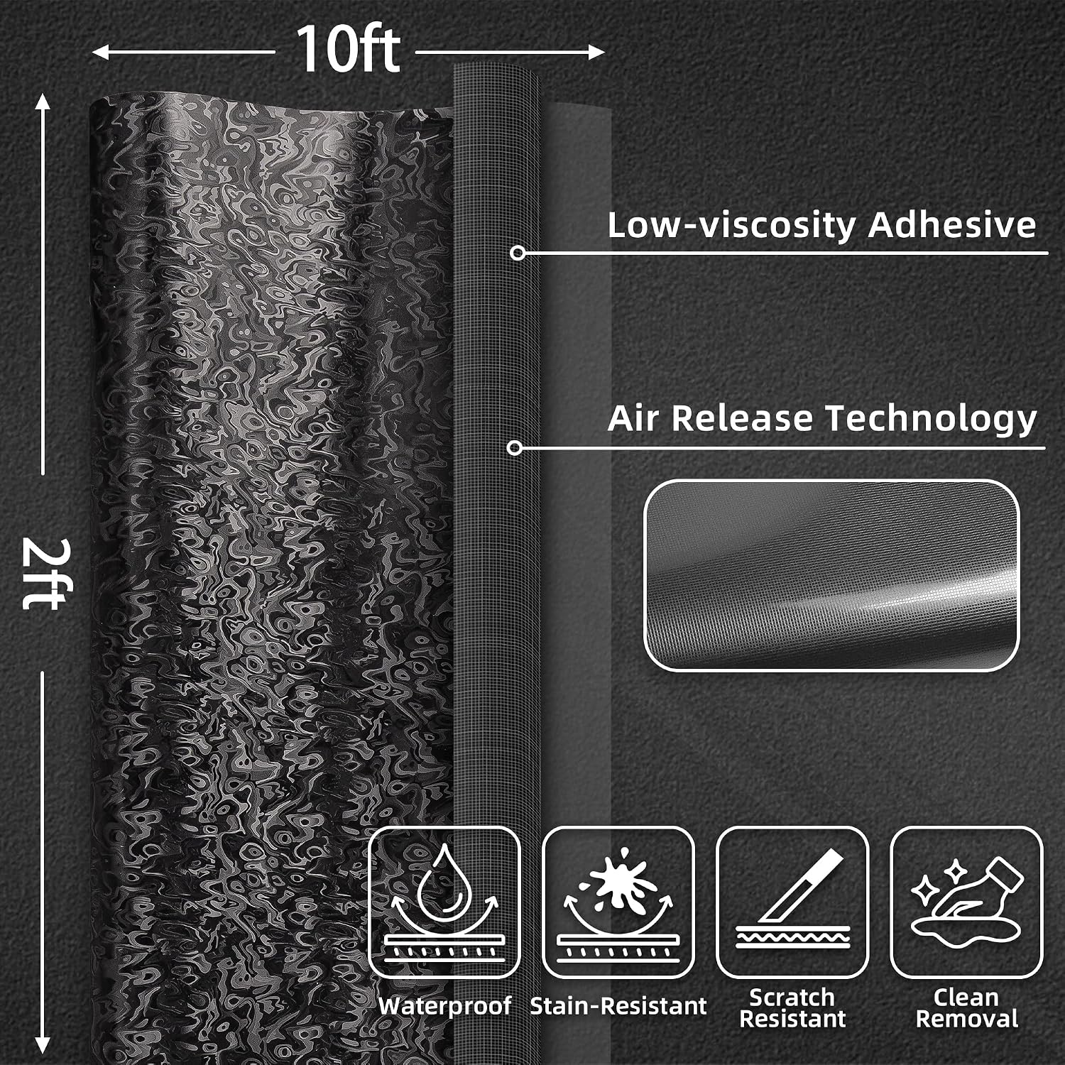 Arespark Forged Carbon Fiber Vinyl Wrap with Tool Kits, Black Ghost Textured Car Stickers Decal Film Sheet DIY Custom Vehicles Project Wrap for Motorcycle Cars Interior Exterior(2ft x 10ft)