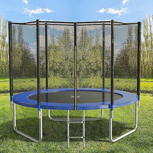 AOTOB 8 FT Trampoline Safety Enclosure Net Combo Bounce Jump for Kids Outdoor with Spring Pad Jump Mat & Ladder