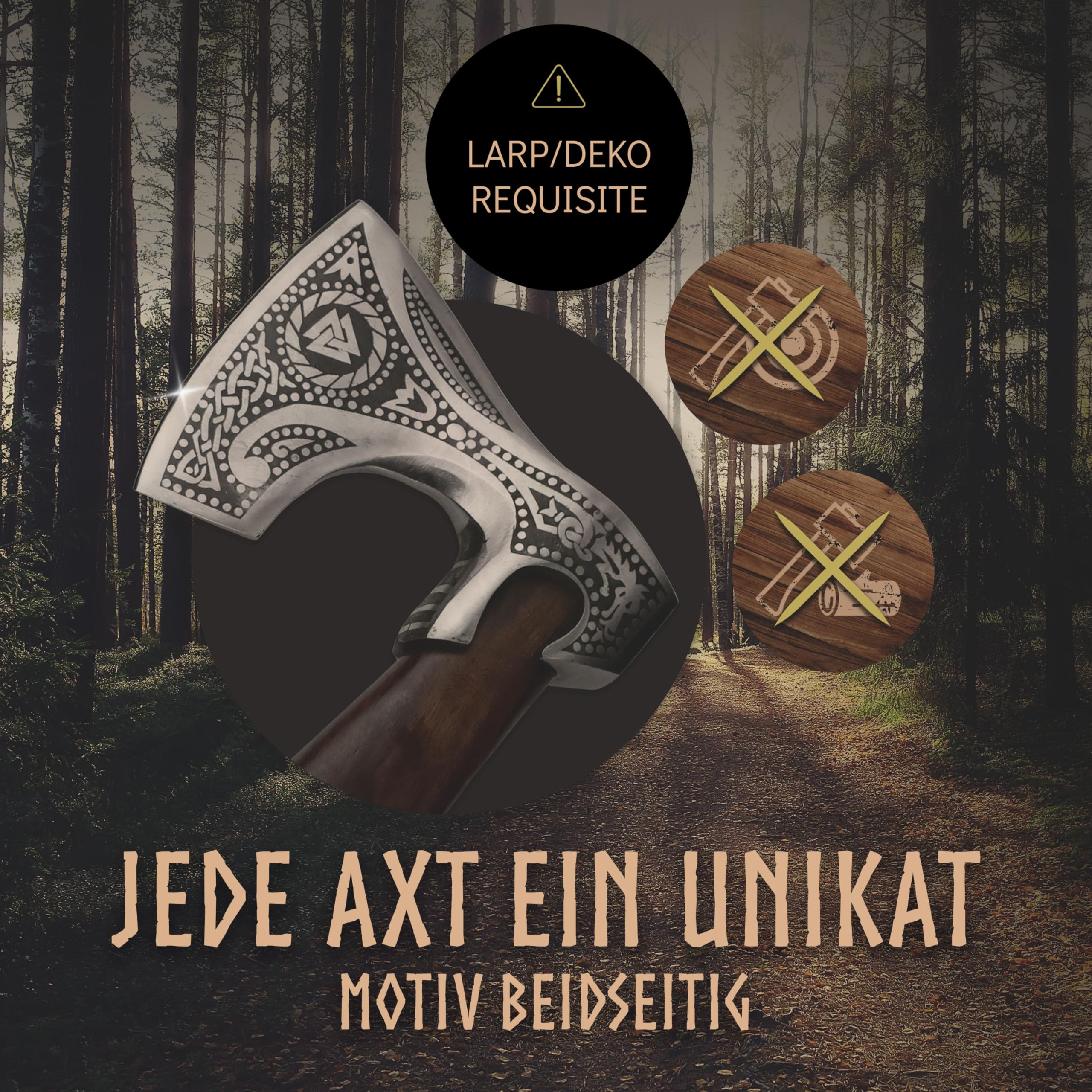 VIKING CRAFT® Wikinger Axt 50cm - Handgefertigte Deko Mit Gravur und Lederschutz - Ideale Mittelalter Deko, Geschenke für Männer und Frauen, Vikings Fanartikel, LARP Beil