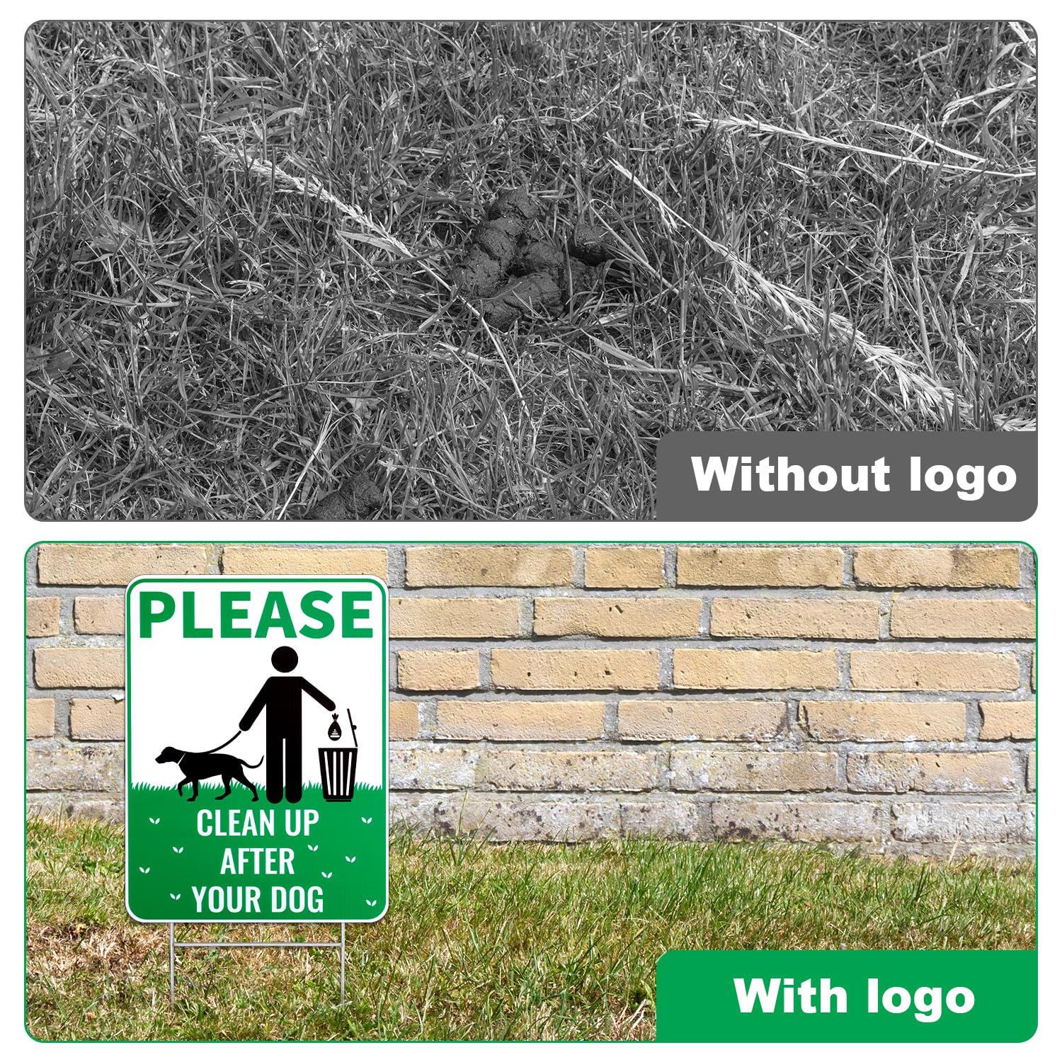 2 cartelli "Clean Up After Your Dog", 30,5 x 22,9 cm, impermeabili, senza sprechi, per cortile, promemoria amichevole per i proprietari di animali domestici senza fare pipì sul prato