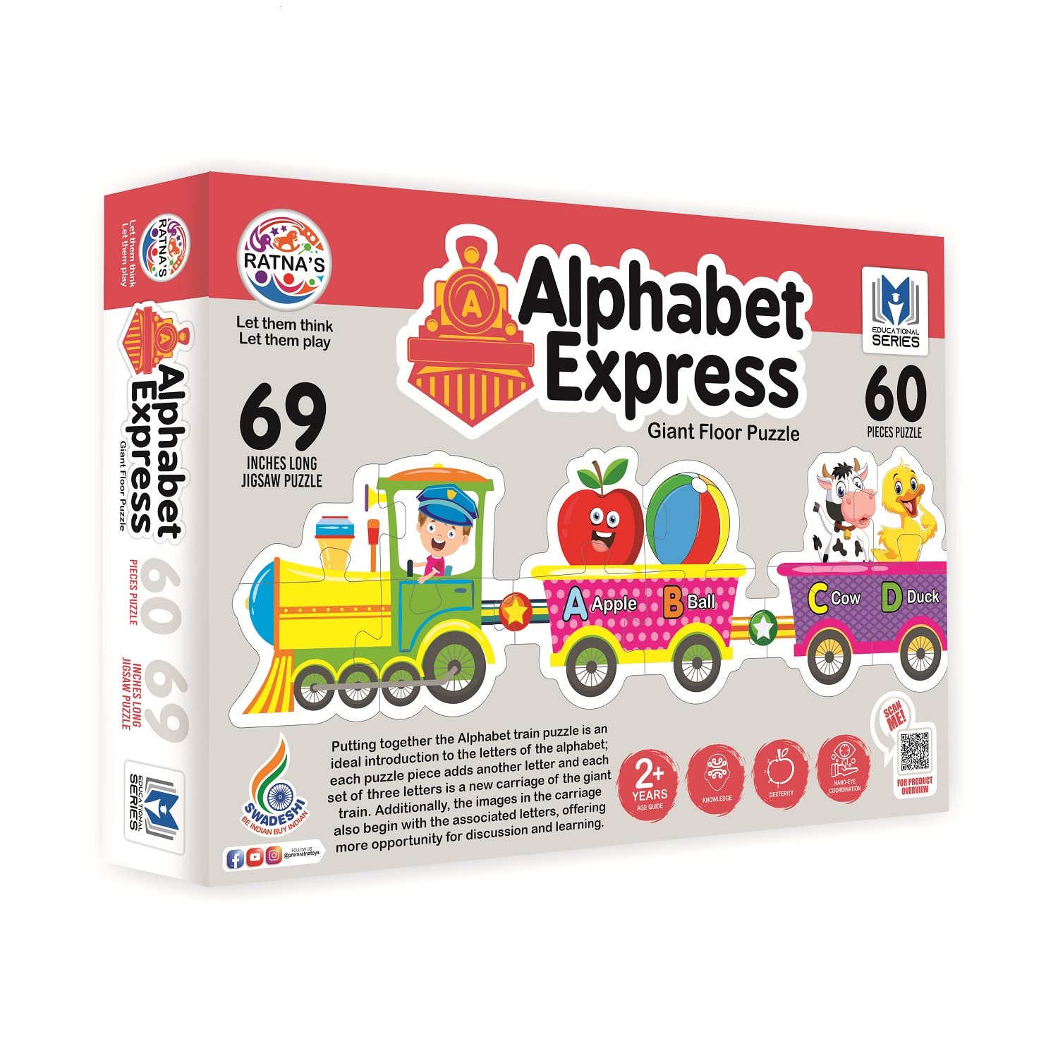 Ratnas Alphabet Express Educational Giant Floor Train Puzzle for Kids 2+ Years (B0BRVD786Z) Amazon Price History, Amazon Price Tracker