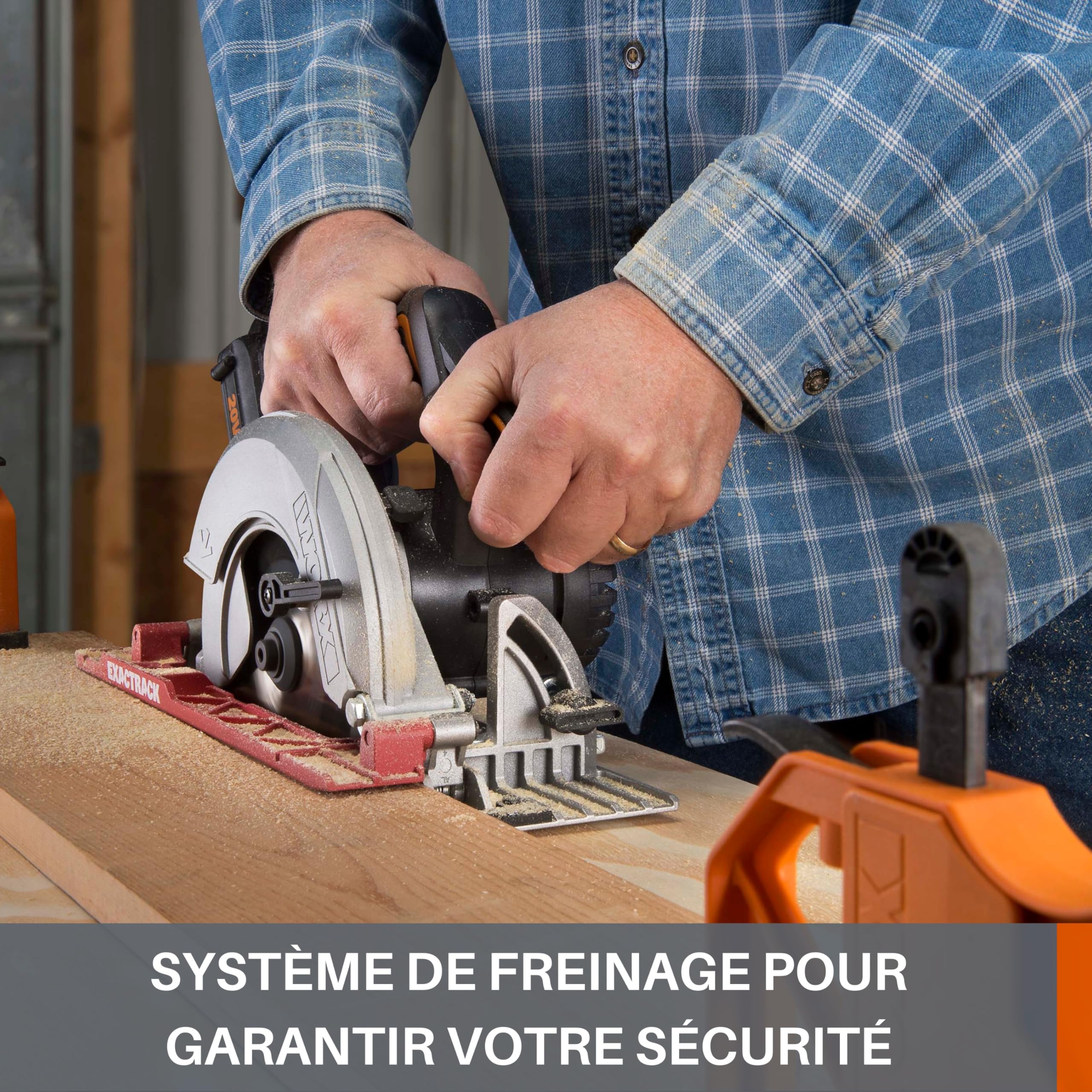 WORX - Scie Circulaire sans Fil 20V - Biseau de 0-50° - Avec Adaptateur Aspiration et Lame Bois - Tous Type de Coupes - Système ExacTrack - ⌀ Max 55 mm - WX530.9 (livrée sans batterie ni chargeur)