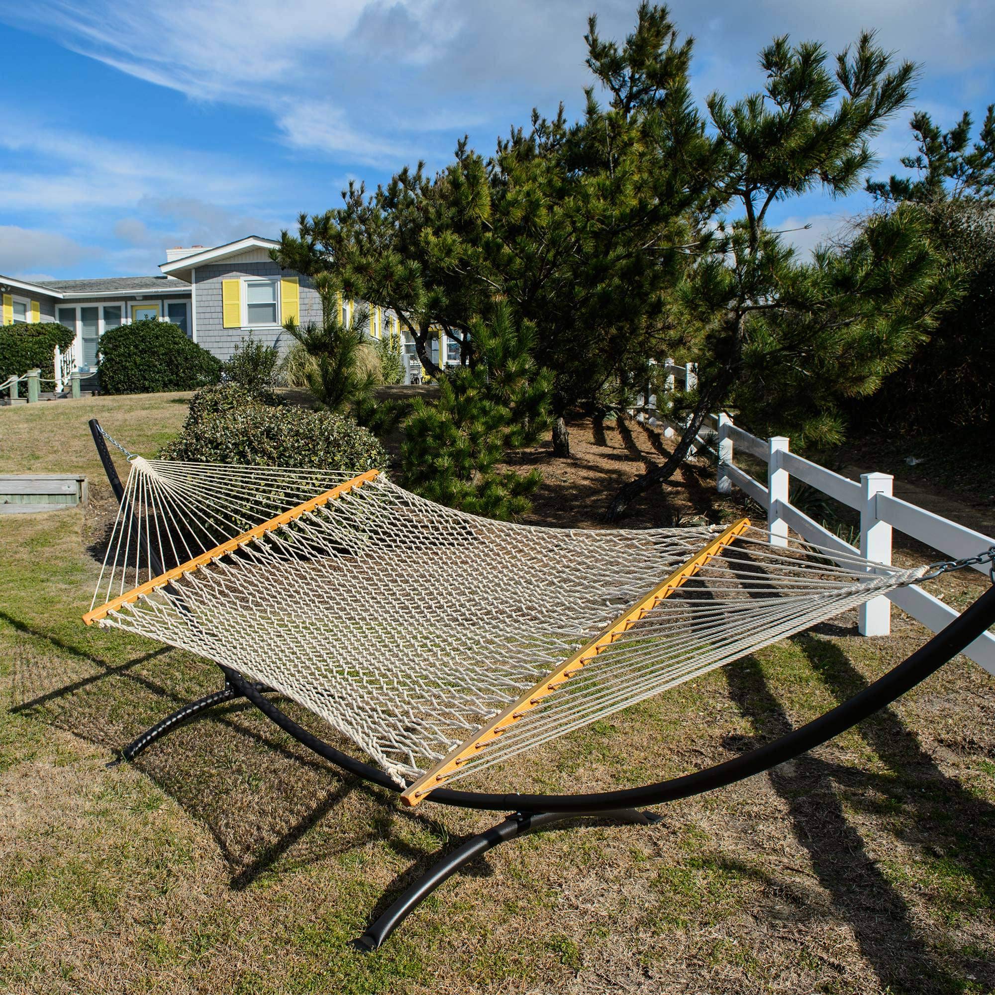 Nags Head Hammocks NH14OT Extra-Wide Oatmeal Duracord Rope Hammock with Free Extension Chains & Tree Hooks, Handcrafted in The USA, Accommodates 2 People, 450 LB Weight Capacity, 13 ft. x 60 in.