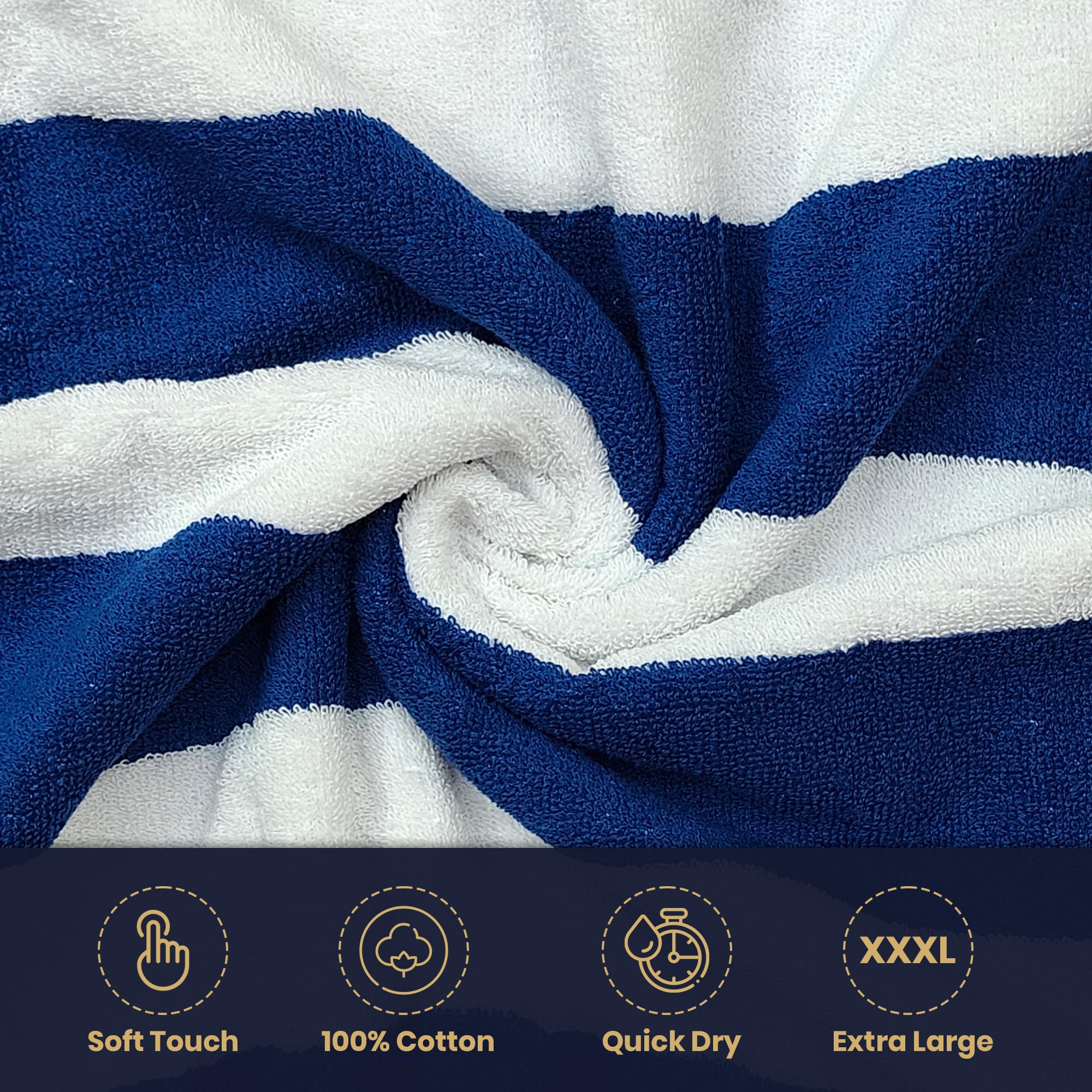 Cabana - Toalla de playa a rayas de 36 x 72 pulgadas, toallas de piscina grandes altamente absorbentes, 100% algodón hilado en anillo, paquete de 6 toallas de playa para adultos, toallas de playa