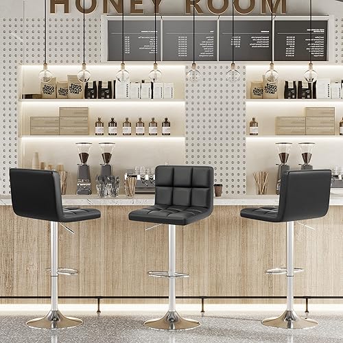 Miniatura 2 de Furniwell Taburetes de bar modernos de piel sintética, giratorios, ajustables, sin brazos, altura de mostrador, taburete de bar giratorio de cuero