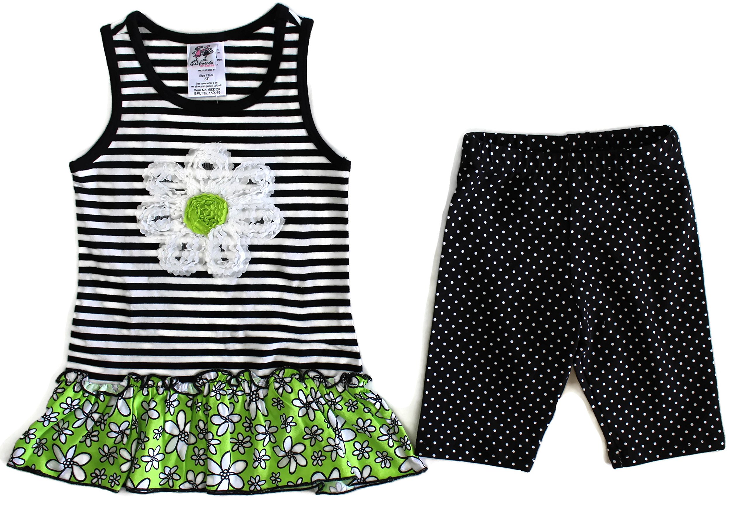 Girl Friends By Anita G Girls Lime Green Black Striped Floral Short Set (5)