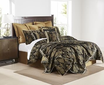 52 x 72 Reversible Black & Gold Decorative Throw Blanket - Luxury Shantung Fabric with Corded Edge & Tassel Fringe, 100% Polyester, Dry Clean Only