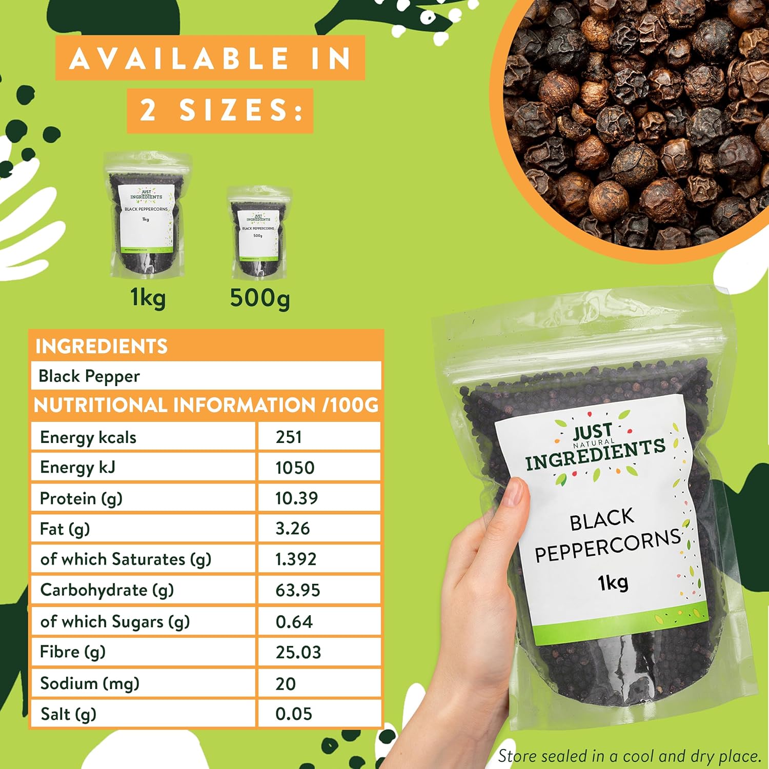 JustIngredients Black Peppercorns Loose 1 Kg