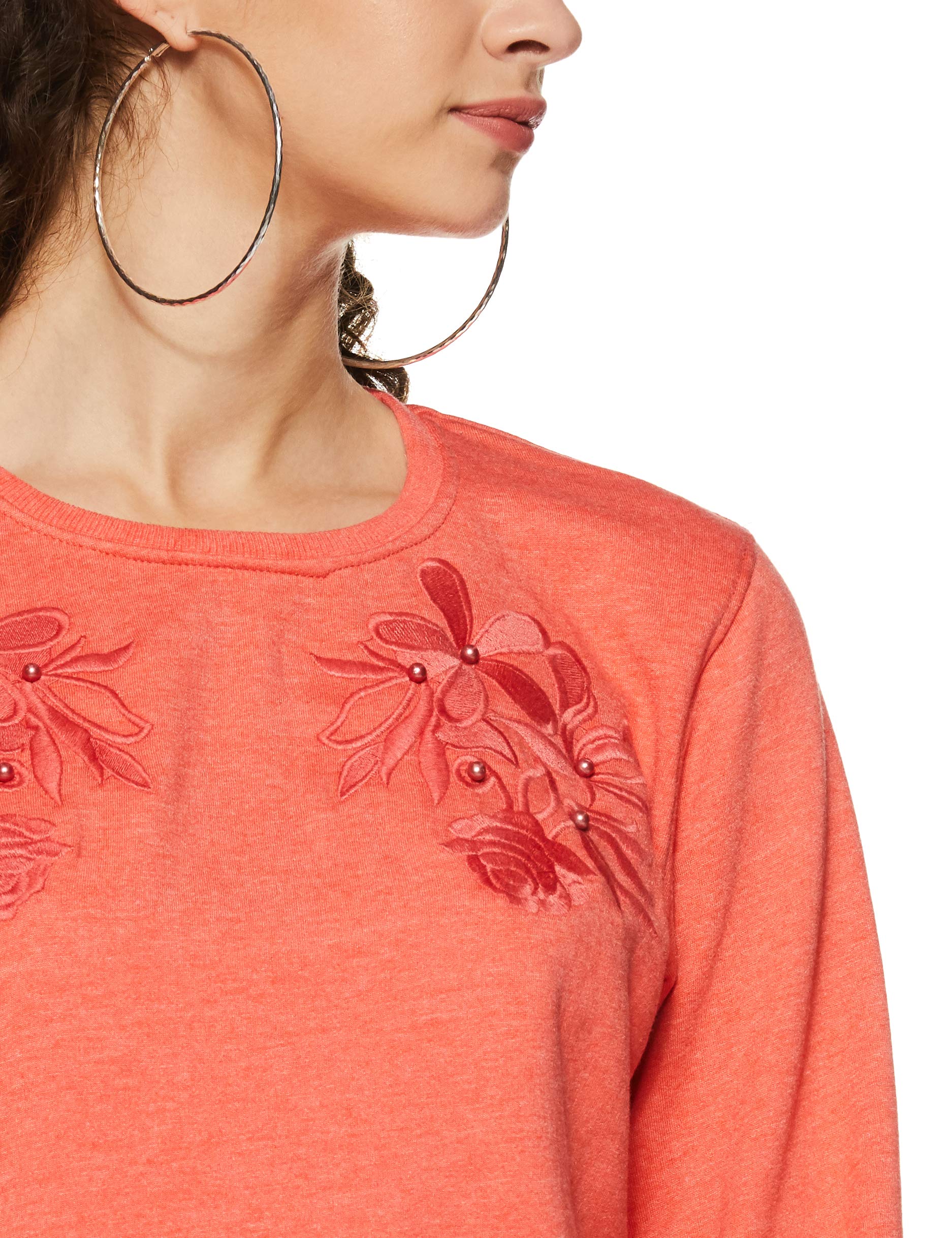Qube By Fort Collins Women Cotton Crew Neck Sweatshirt 305 SMU_L_Coral_Coral_L 1