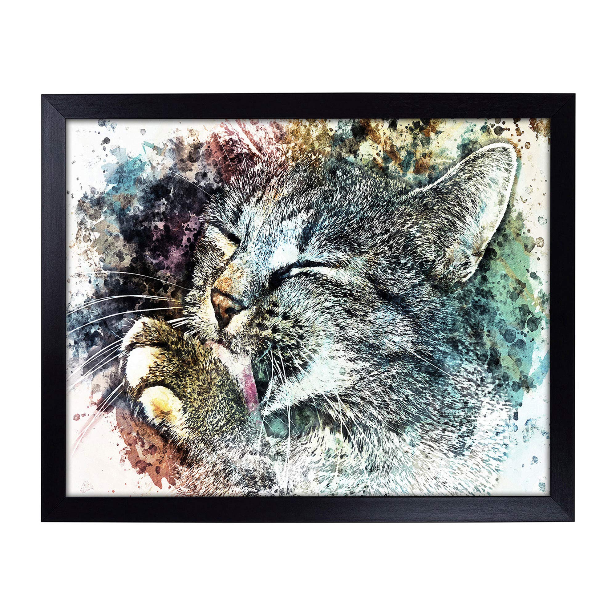 Lap Tray with Cushion | Cat Licking its Paw in Abstract | Padded Bean Bag Cushion | For Eating, Working, Crafting, Laptop | Portable Table Desk