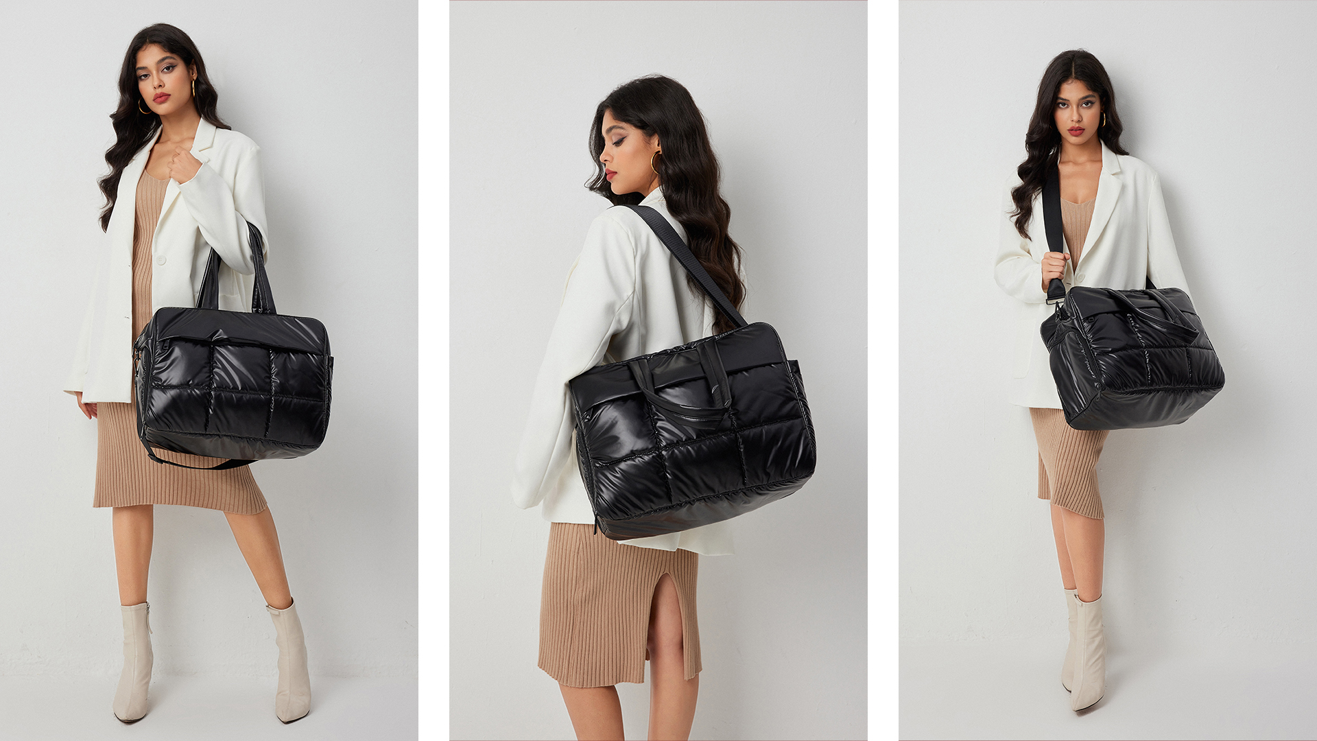 Amazon.com | Weekender Fluffy Bag Quilted Nylon Puffer Tote Bag