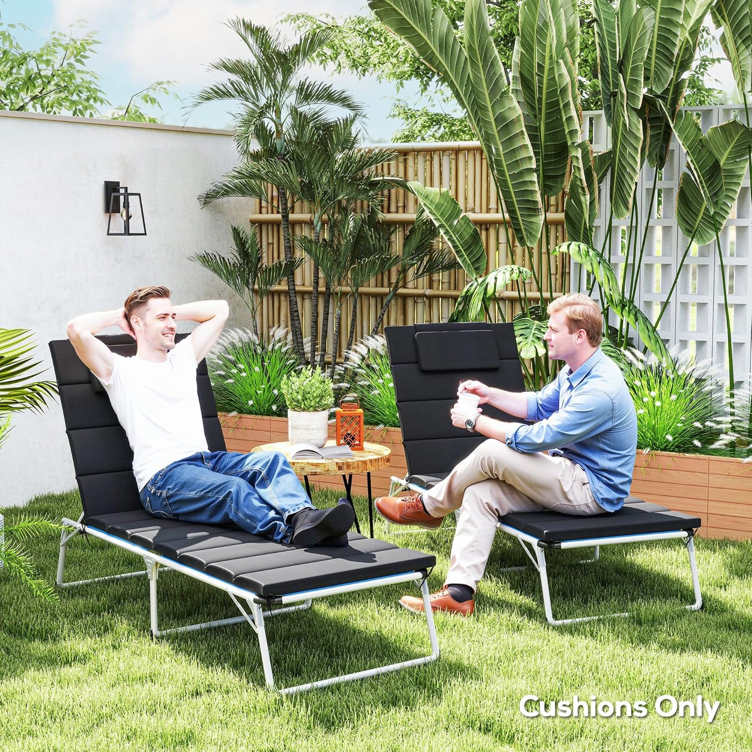 Outsunny Outdoor Lounge Chair Cushion Set of 2, 80" x 26" UPF50+ 230gsm Olefin and 25D High-Density Foam, Foldable Patio Chaise Lounge Cushion Set, Fade Resistant for Lawn Pool, Black