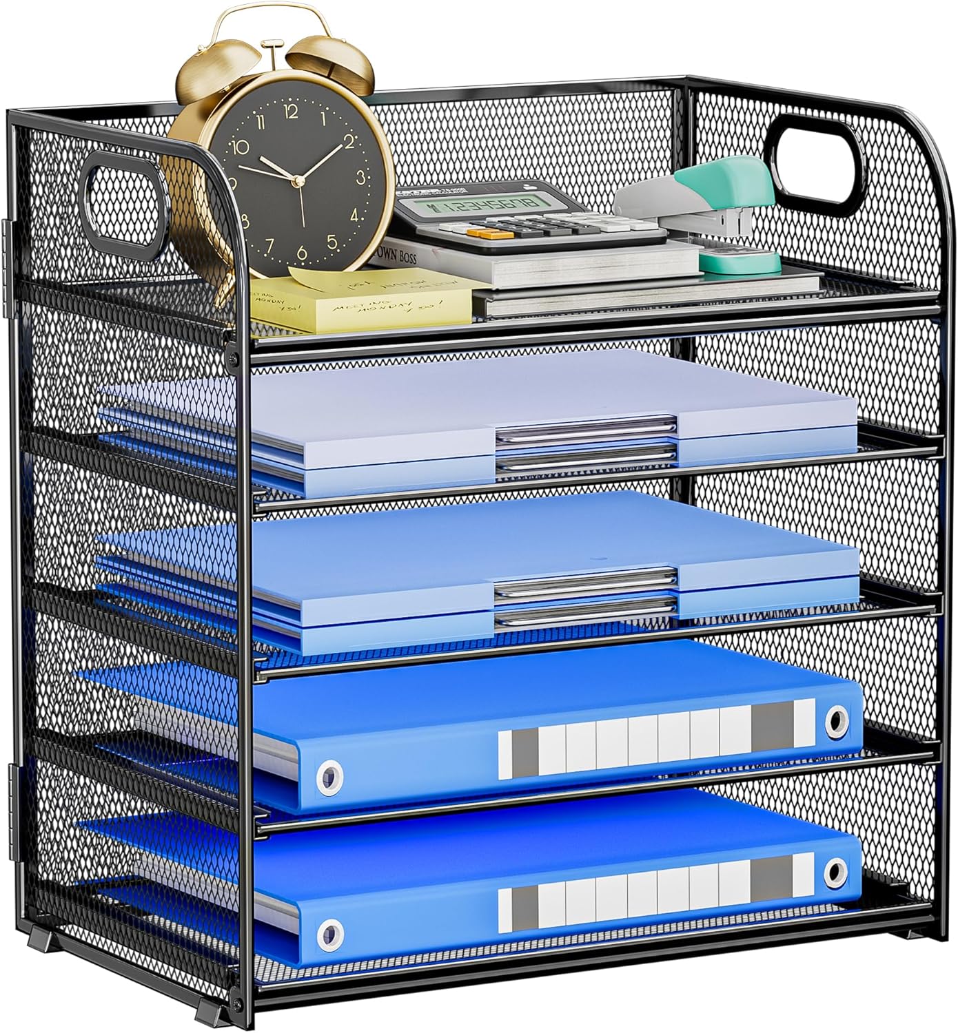 5 Tier Paper Organizer for Desk, File Organizer with Handle, Mesh Letter Tray, Paper Sorter Desk Organizer for Office Home Supplies - Black Black 5 Tier