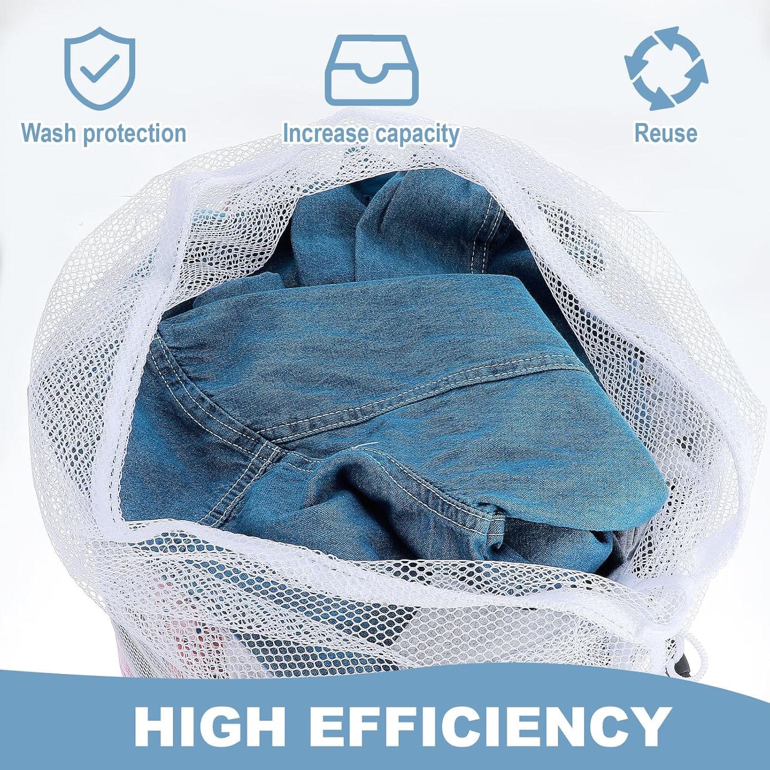 25 Pack Mesh Laundry Drawstring Bags, 20" x 24" Washing Machine Wash Bag Heavy Duty Washable Large Net Laundry Bag for Travel, College, Dorm, Apartment, Camping, Laundromat(White)