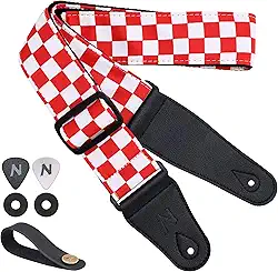 Nefelibata Alça de guitarra - 5 cm de largura de camada dupla de algodão design original alças ajustáveis para guitarra com extremidades longas de couro