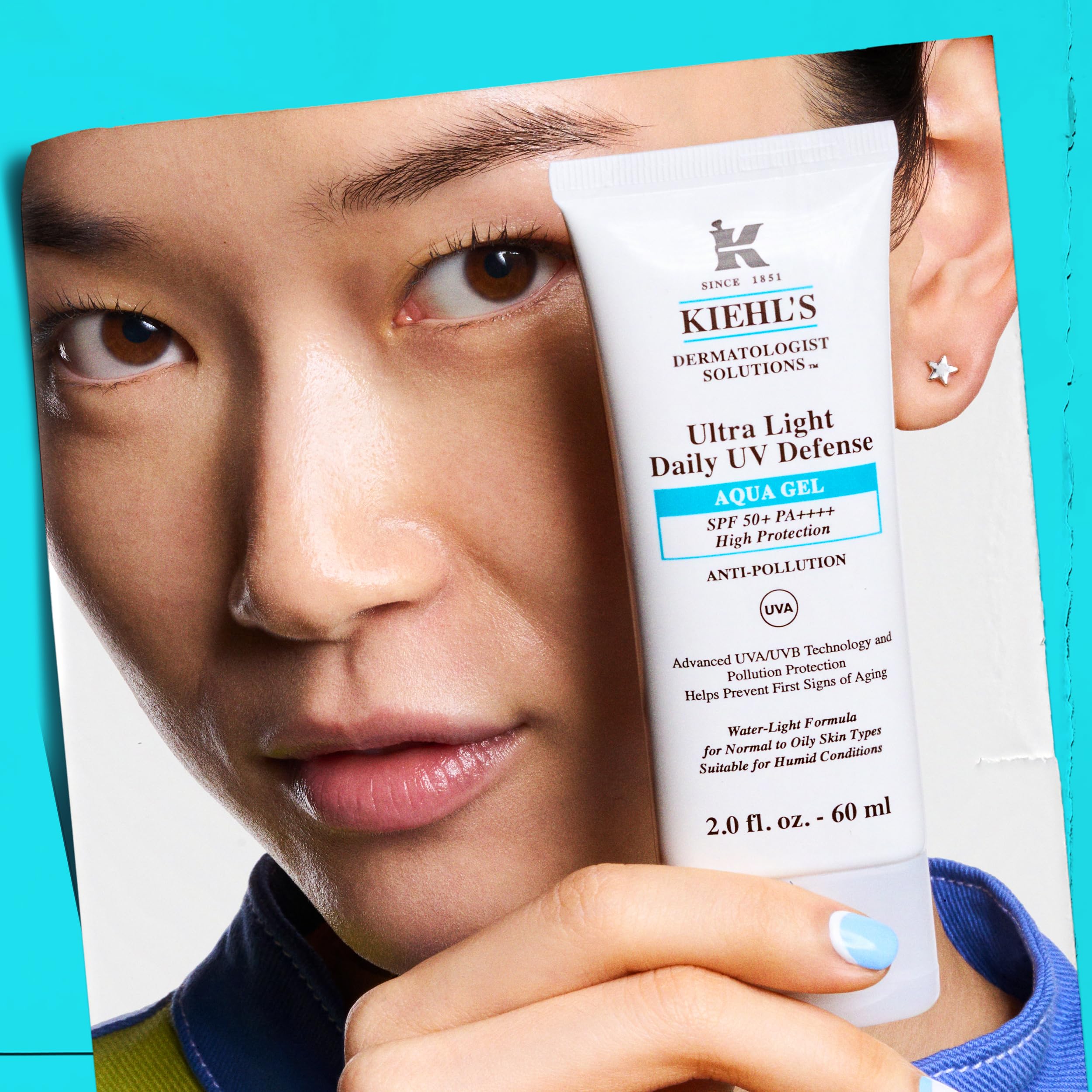 KIEHL'S Ultra Light Daily UV Defense Aqua Gel SPF 50 PA, Protezione Solare Viso, Per Pelli Miste, Grasse e Sensibili, Texture Fresca e Leggera, Con Estratto di Semi di Moringa