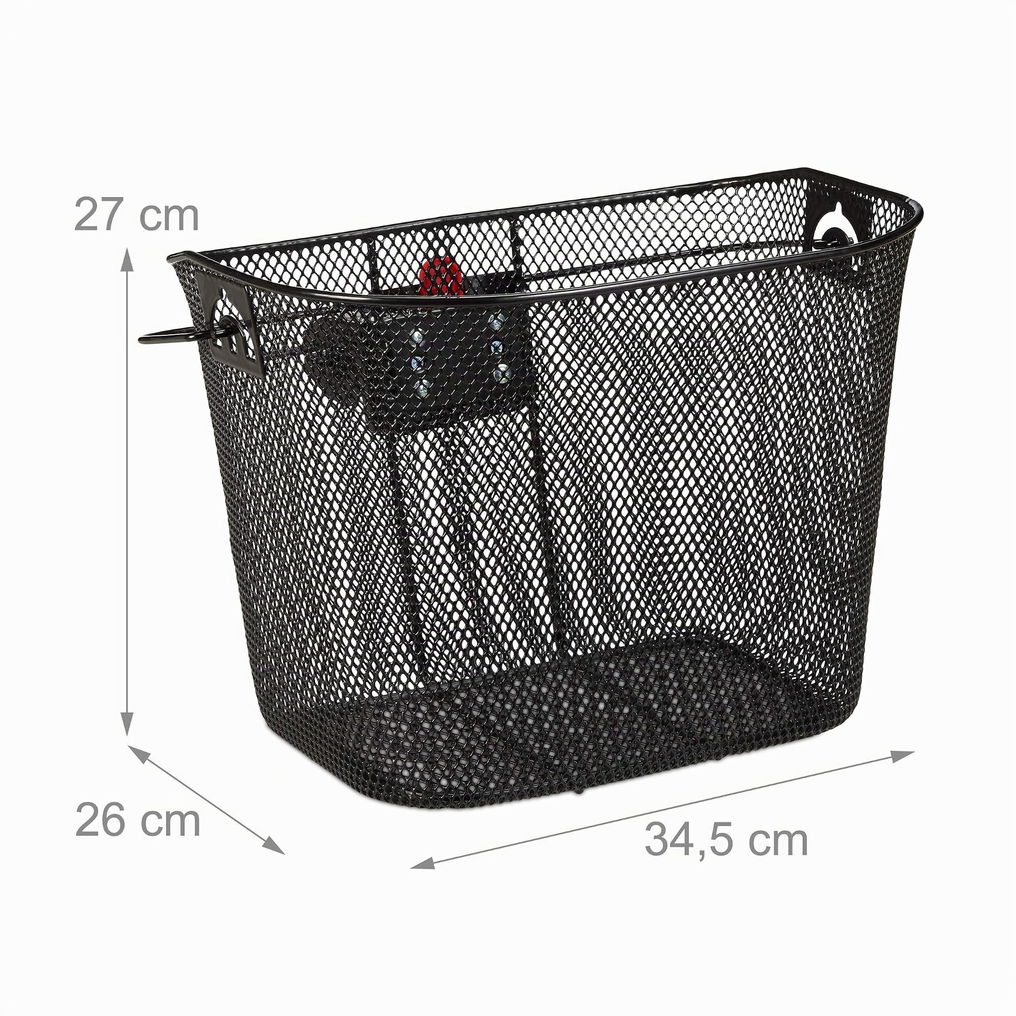 Relaxdays Cesta Bicicleta Delantera Extraíble Fácil y Rápida de Colocar, Acero, Negro, 27 x 34,5 x 26 cm