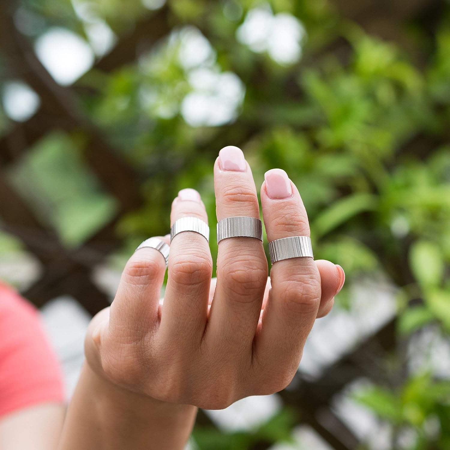 Set of 4 925 Sterling Silver Midi Rings for Women - Textured Ridged Contemporary Pattern, a Unique Stacking Statement Set in Various Sizes, Perfect for Everyday Styling - Handmade by Emmanuela