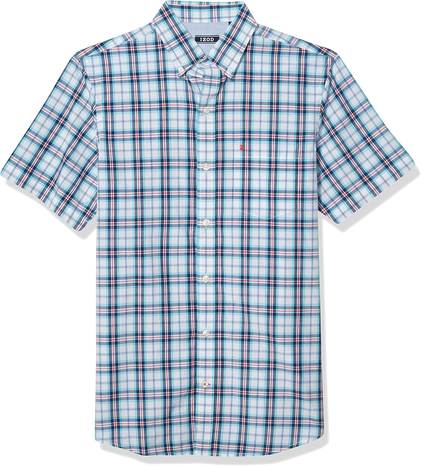 IZOD Men's Breeze Short Sleeve Button Down Plaid Shirt Small Bachelor Button