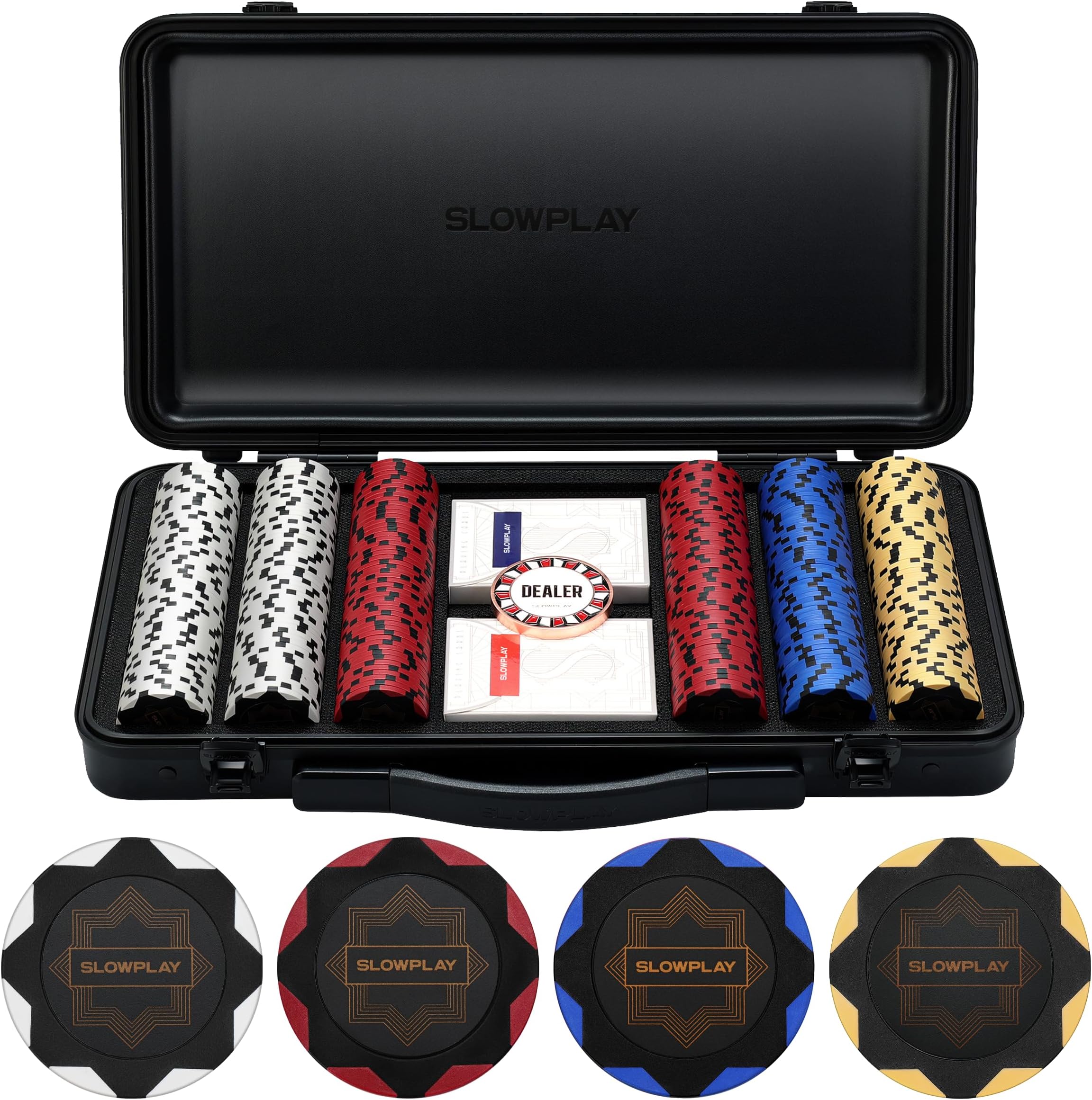 Nash 14g Clay Poker Chip Set for Texas Hold'em, 300 PCS [Blank Chips - Black Gold Edition] Features a Premium Case with Durable German Polycarbonate Shell