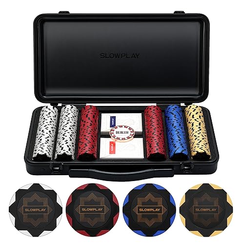 SLOWPLAY Nash 14g Clay Poker Chip Set for Texas Hold'em, 300 PCS [Blank Chips - Black Gold Edition] Features a Premium Case with Durable German Polycarbonate Shell