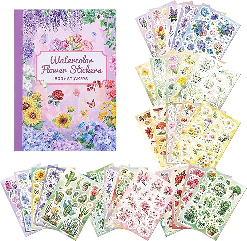 Vista 12 de Juego de 380 calcomanías de flores prensadas con diseño de flores secas, calcomanías de resina para diario, calcomanías florales naturales botánicas