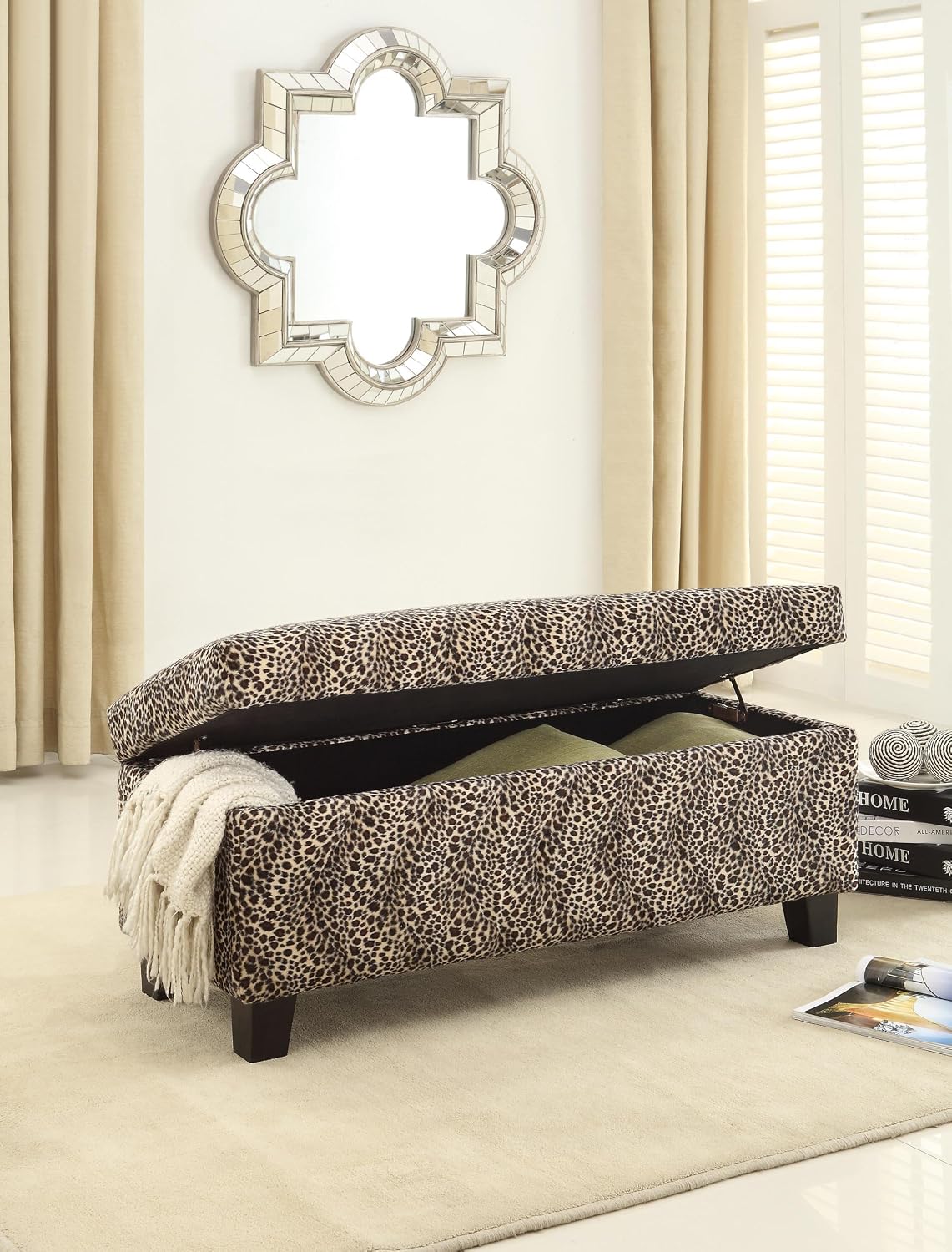 HOMELEGANCE Leopard Print Lift-top Storage Bench/Ottoman