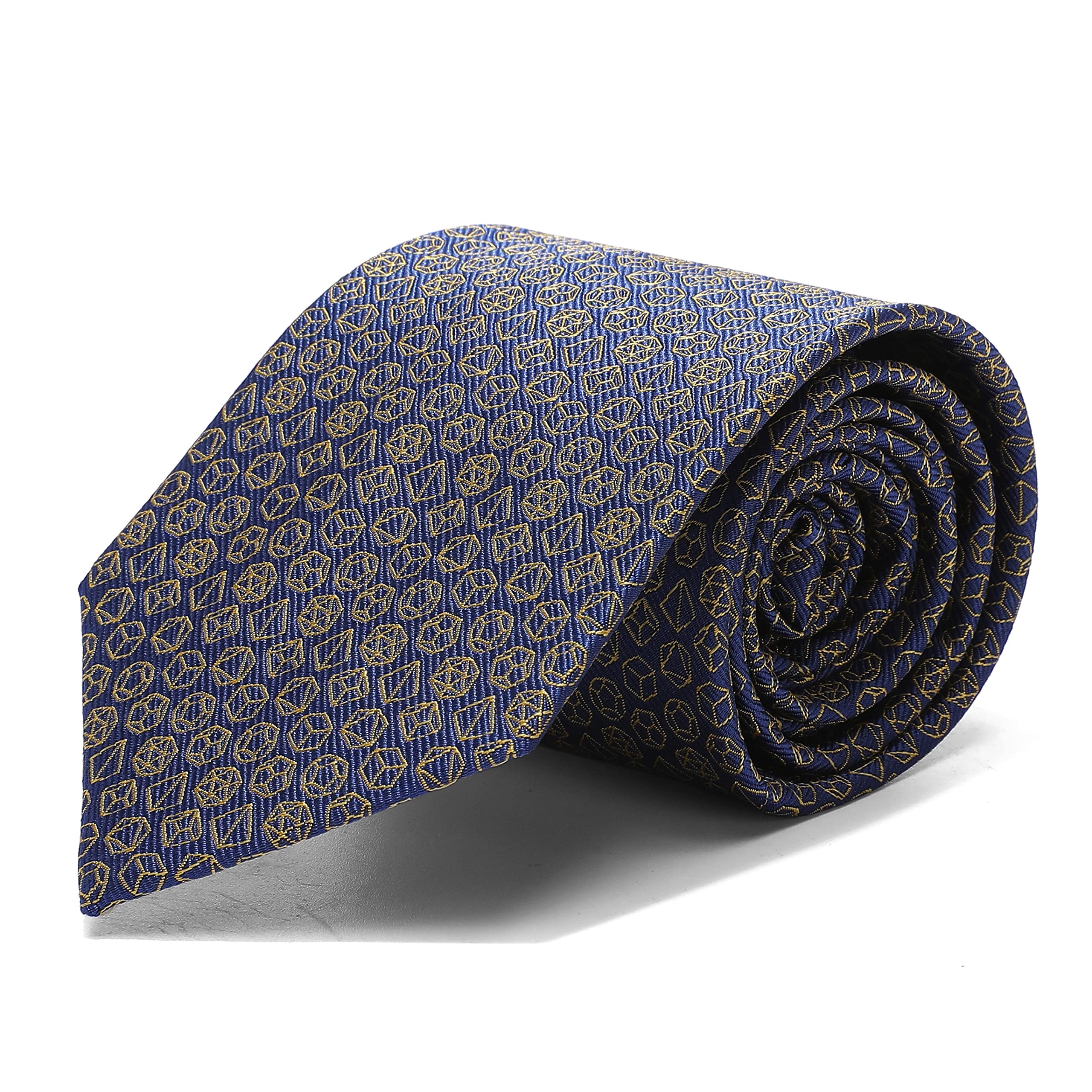ASVP Shop Stylish Polyhedral Dice Necktie - Dice Tie - D&D Dungeon Master's Gift - DnD Accessory, Gold/Navy, One size