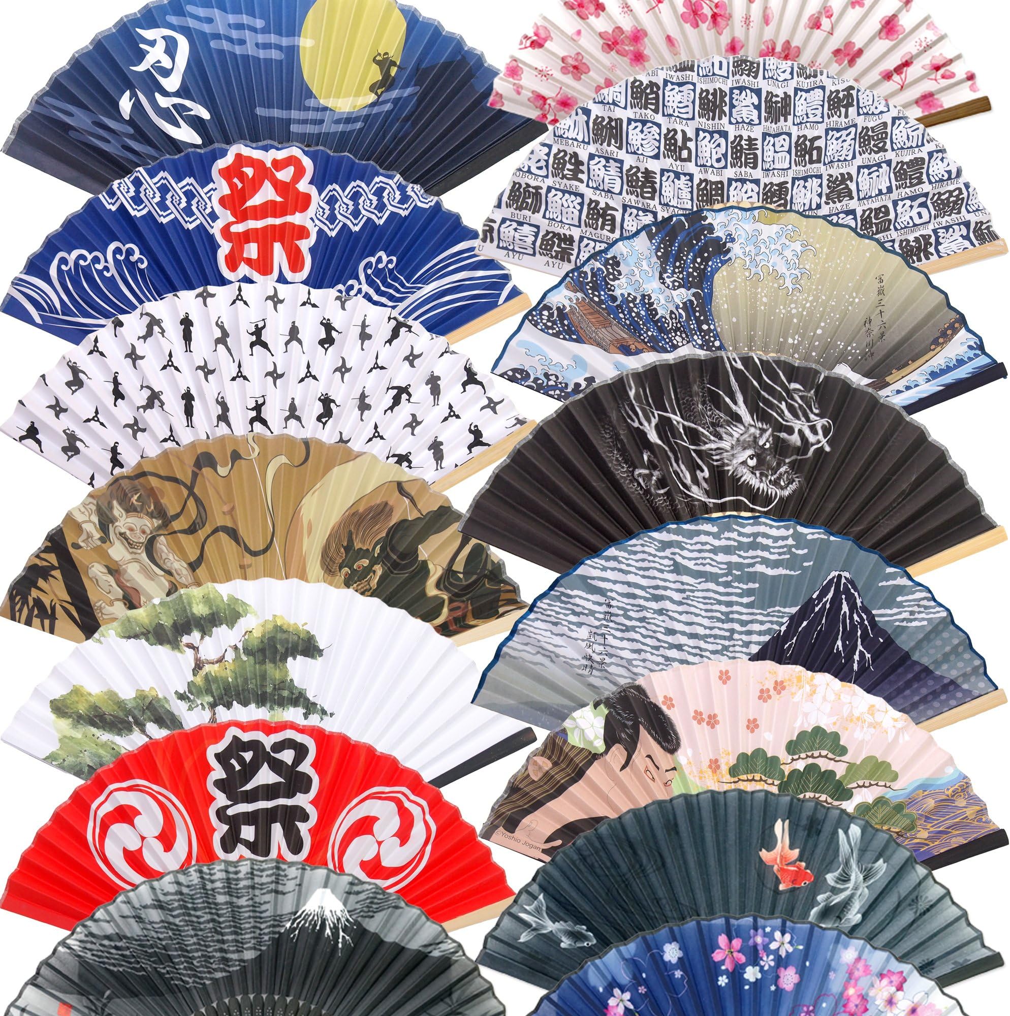 Folding Fans 5pcs set Japanese Traditional style Vintage Retro Style Hand Fan Random assort set by JAPANESE cool items store