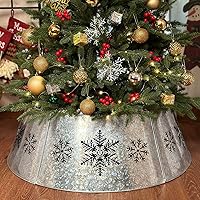 Vista 2 de Collar de árbol de Navidad de metal galvanizado de 35.5 pulgadas, collares de árbol de Navidad troquelados con copos de nieve para árboles