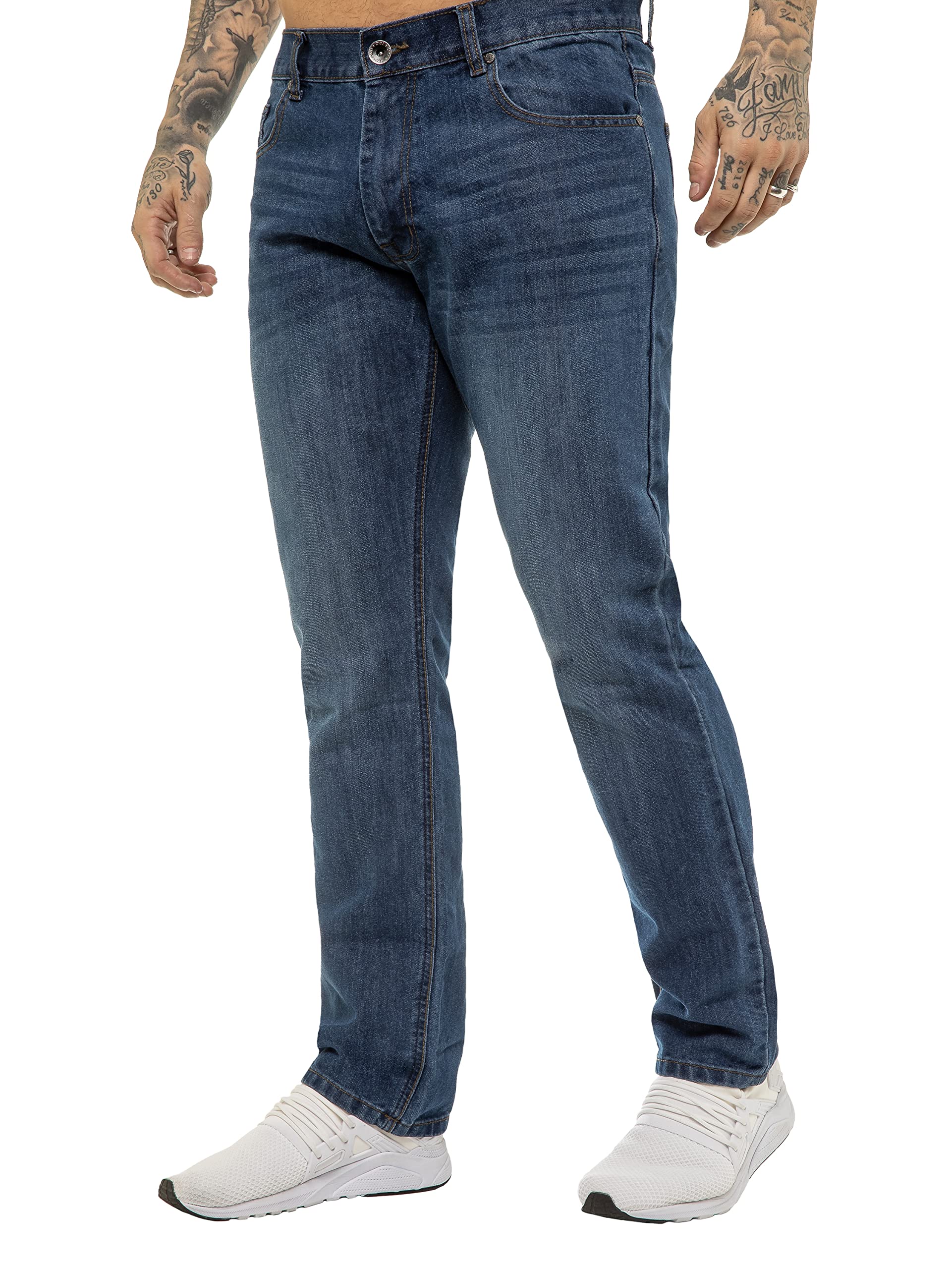 989Zé Enzo Men's Blue Jeans Straight Leg Classic Fashion Regular Fit Cotton Basic Denim Pants Trousers Ez408 Mid 48W / 30L