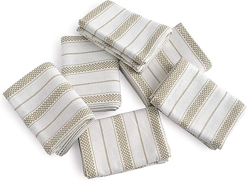 Miniatura 3 de Juego de 6 toallas de cocina (20 x 30 pulgadas) extra grandes de algodón de alta calidad para cocina, toallas de rayas con cadena, absorbentes, 100%