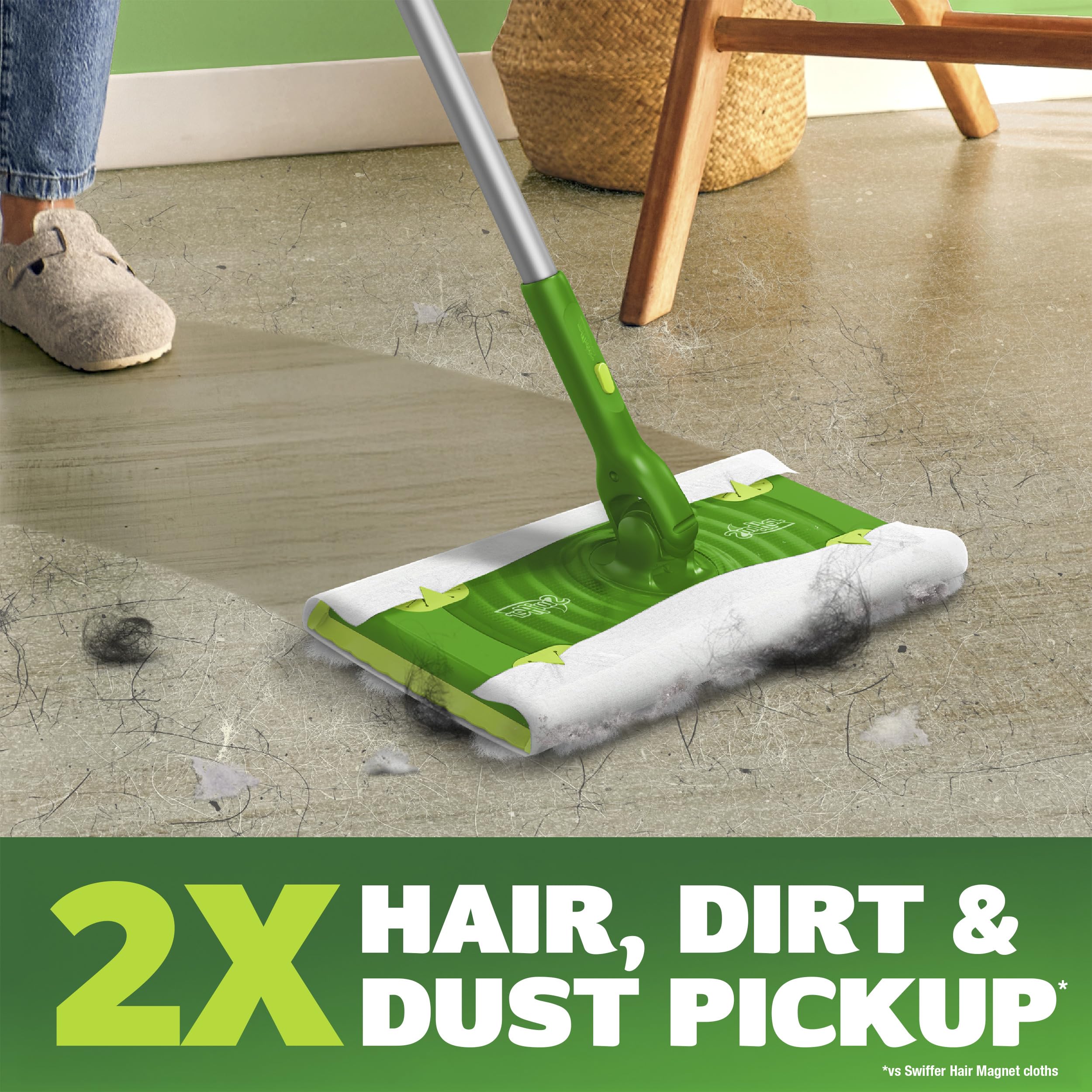 Swiffer Hair Magnet Deluxe - Kit de Inicio con Mango Plegable, 9 paños Secos Hair Magnet y 2 paños húmedos Mop & Go de Regalo