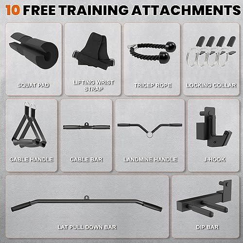 Miniatura 7 de Smith Machine - Gimnasio en casa con polea de aluminio, capacidad de 2000 libras, estante de alimentación todo en uno con cable cruzado, barra de